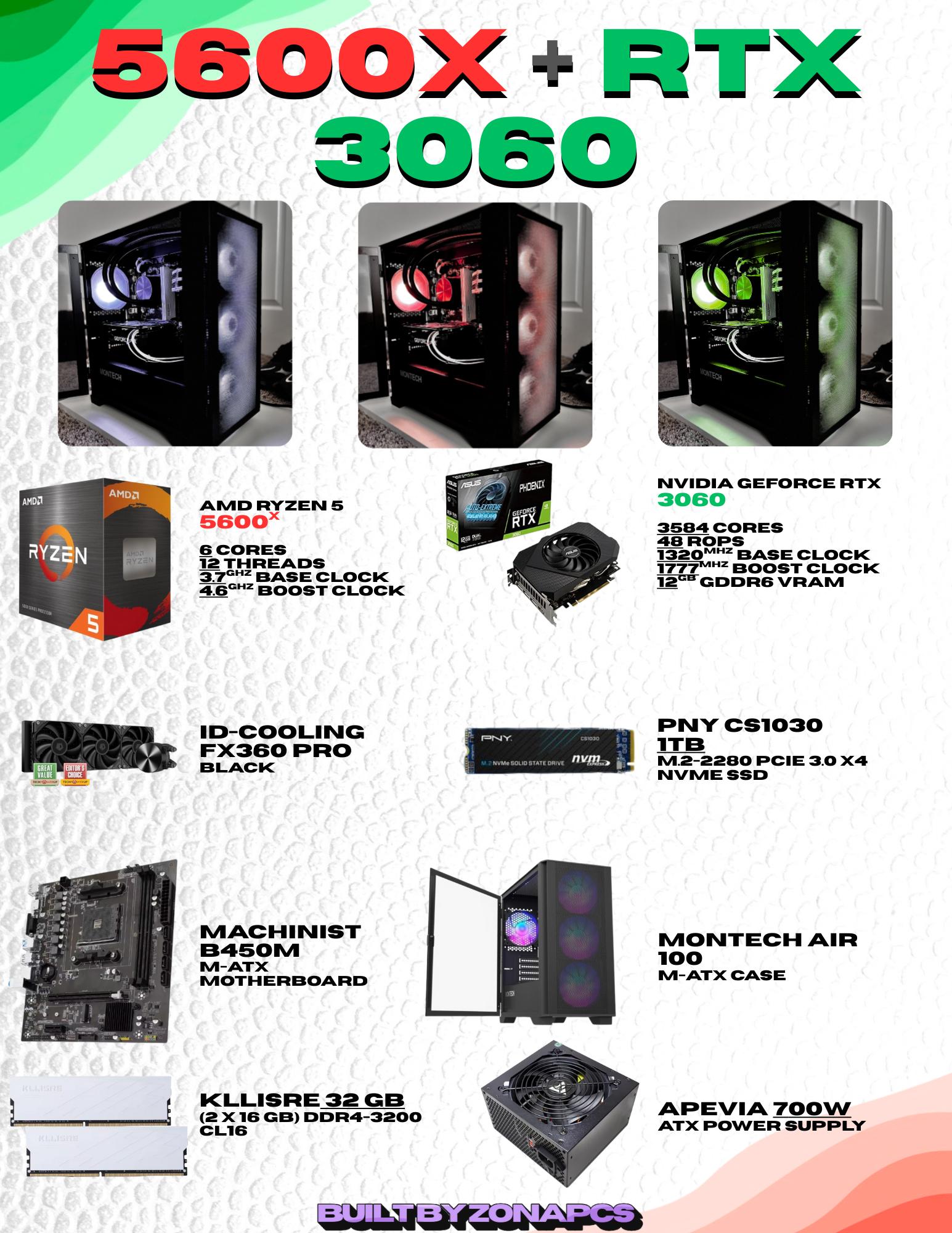 🐼 💧BLACK & WHITE LIQUID COOLED GAMING PC | 5600X + RTX 3060 12GB + 32GB RAM💧🐼