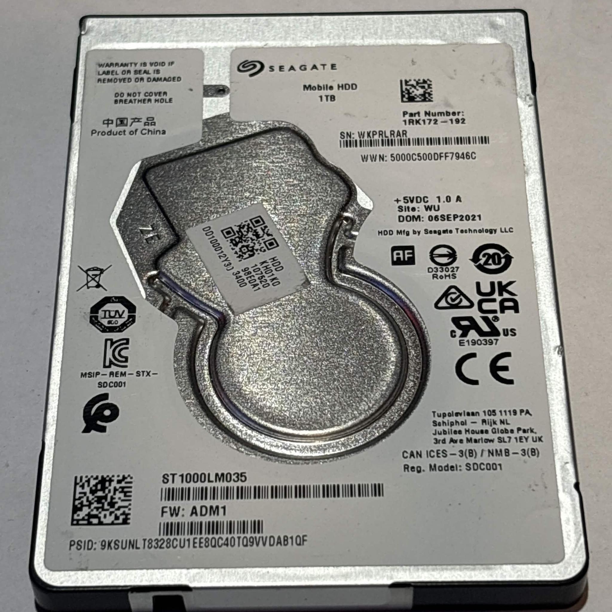 Seagate Mobile HDD 1TB SATA Hard Drive | Tested & Functional