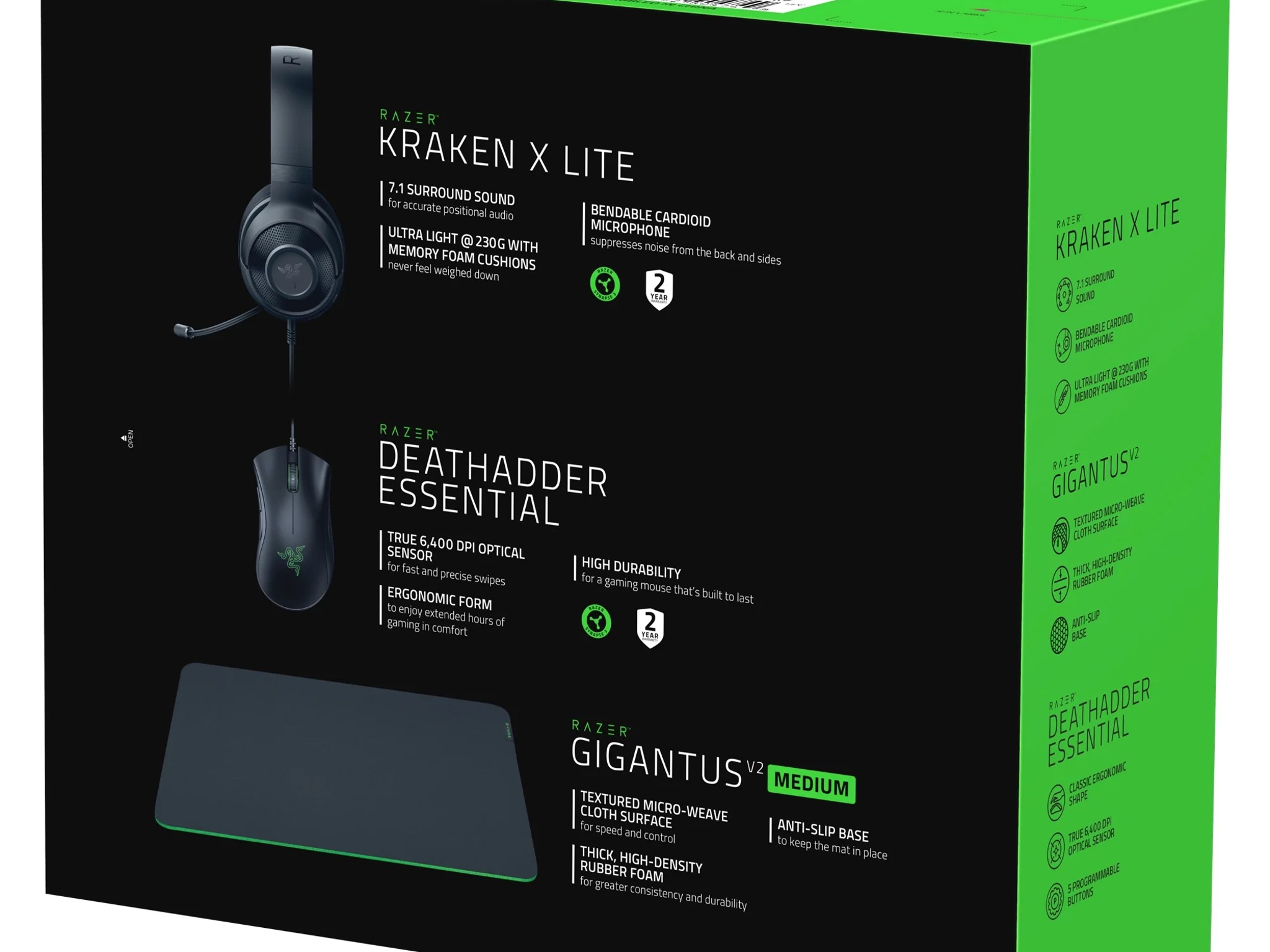 Razer Next Level Gaming Bundle [Kraken X Lite Wired Headset, DeathAdder Essential Wired Mouse, Mpad]