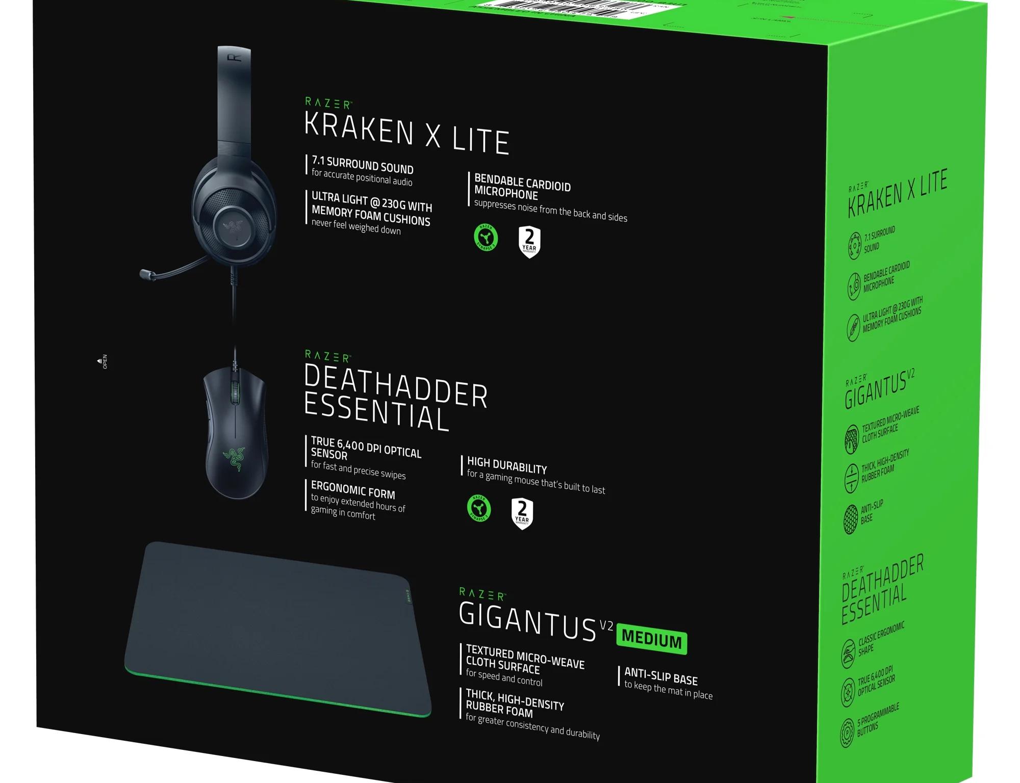 Razer Next Level Gaming Bundle [Kraken X Lite Wired Headset, DeathAdder Essential Wired Mouse, Mpad]