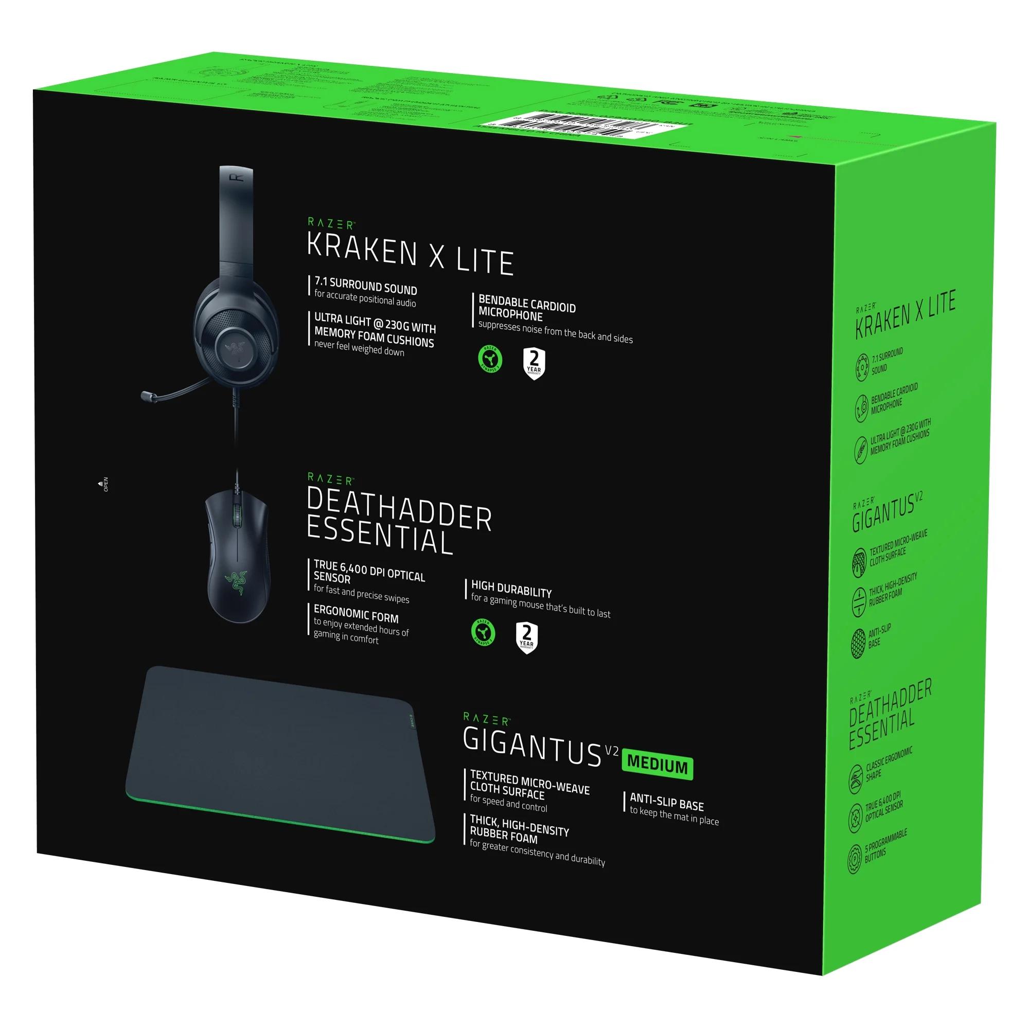 Razer Next Level Gaming Bundle [Kraken X Lite Wired Headset, DeathAdder Essential Wired Mouse, Mpad]