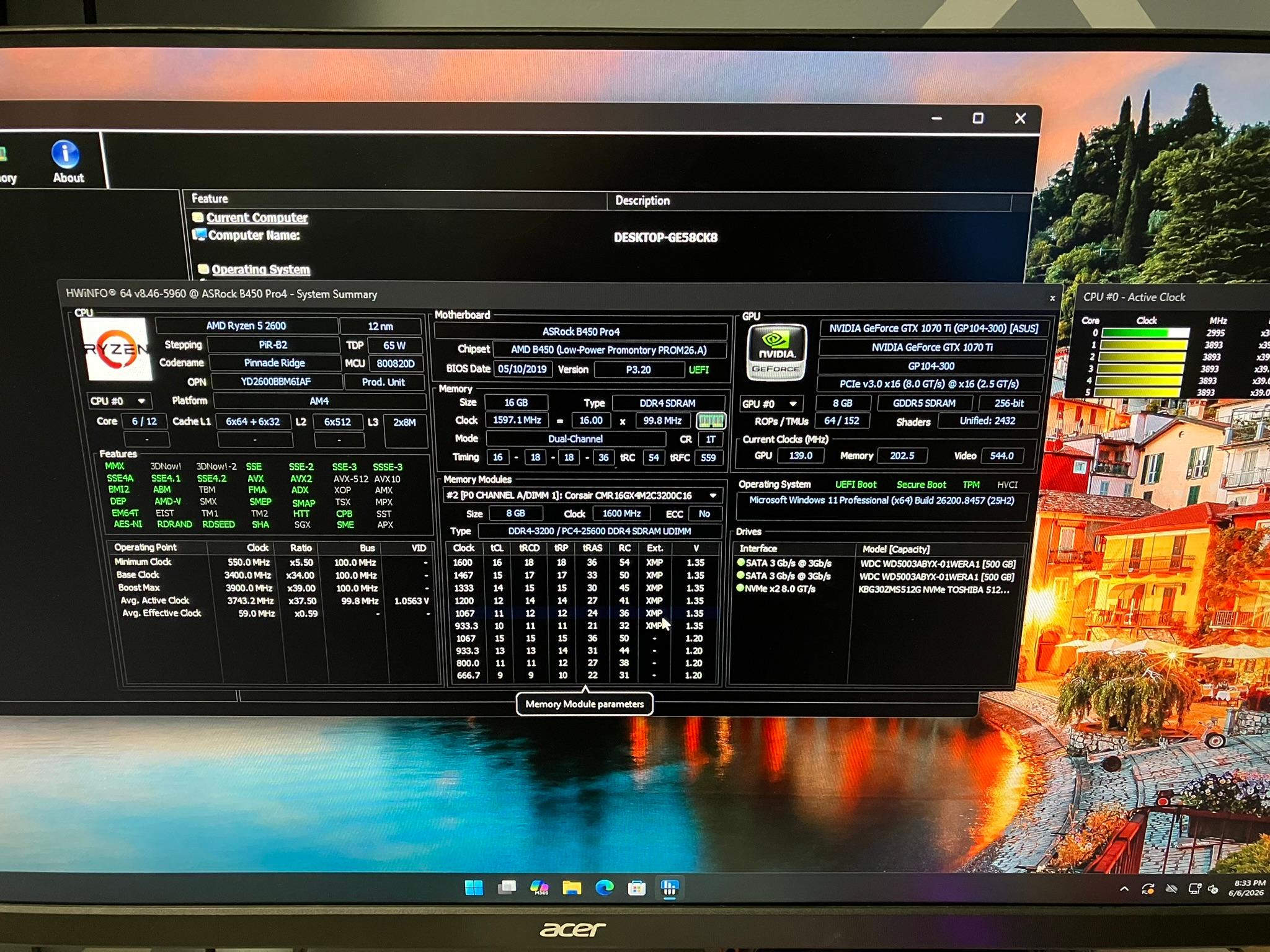 AMD Ryzen 2600 | GTX 1070 Ti | 16 GB ARGB Ram | 512GB NVME | 1TB HDD | 750W PSU | Win 11 Pro | ARGB