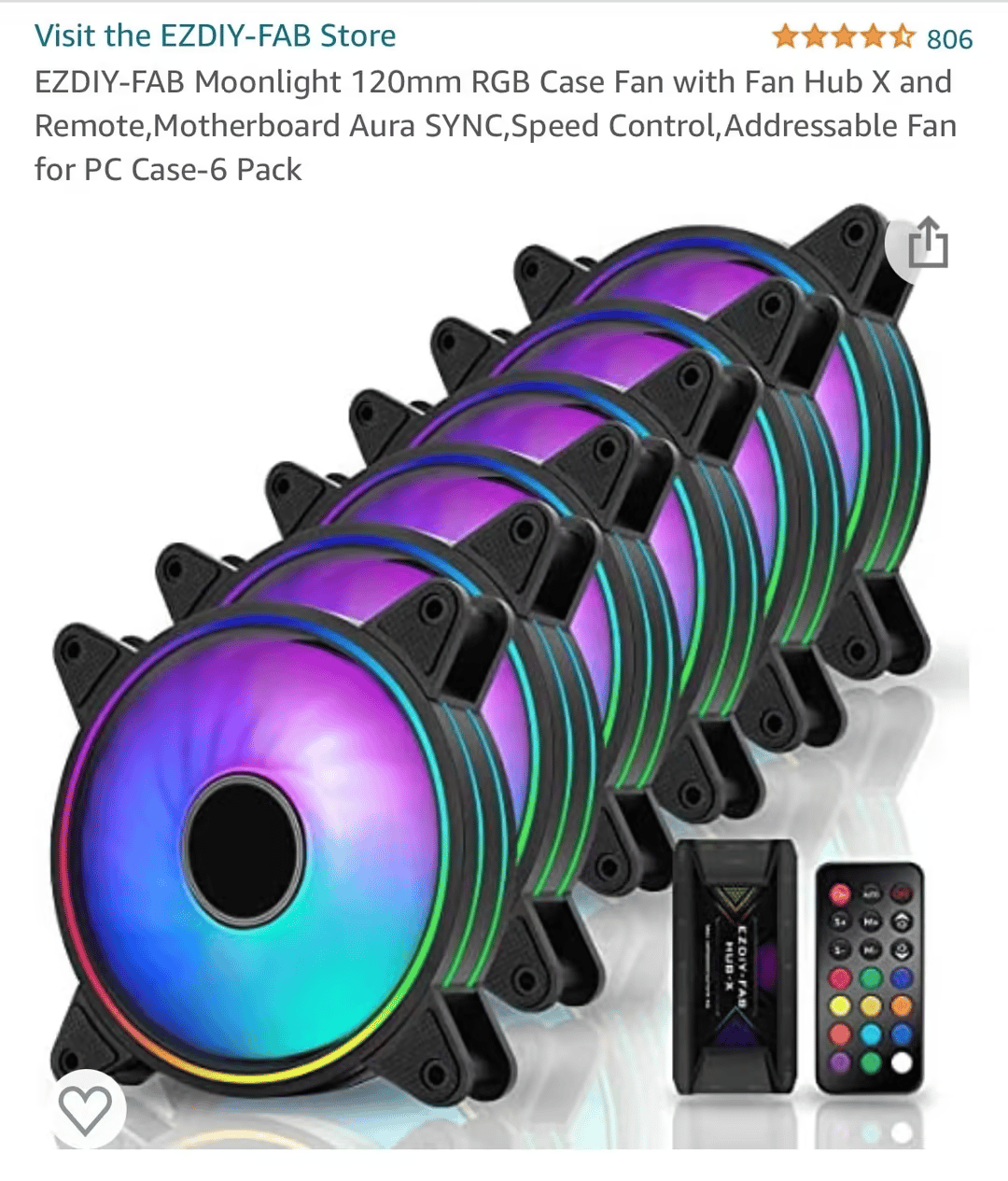 EZDIY RGB 6-Pack Case Fans w/Hub & Controller