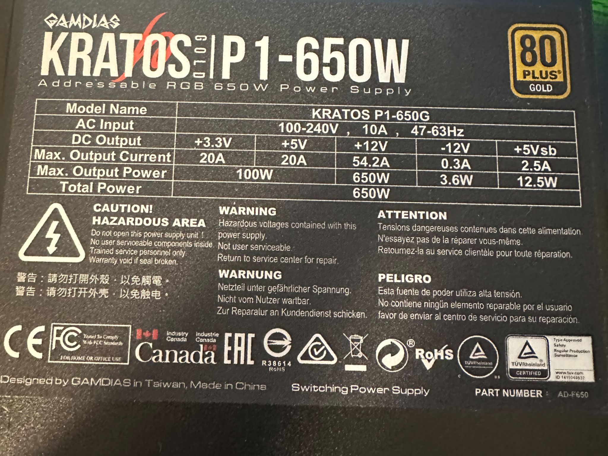 GAMDIAS - 650W ATX12V 2.4 80 Plus Gold Power Supply - Black