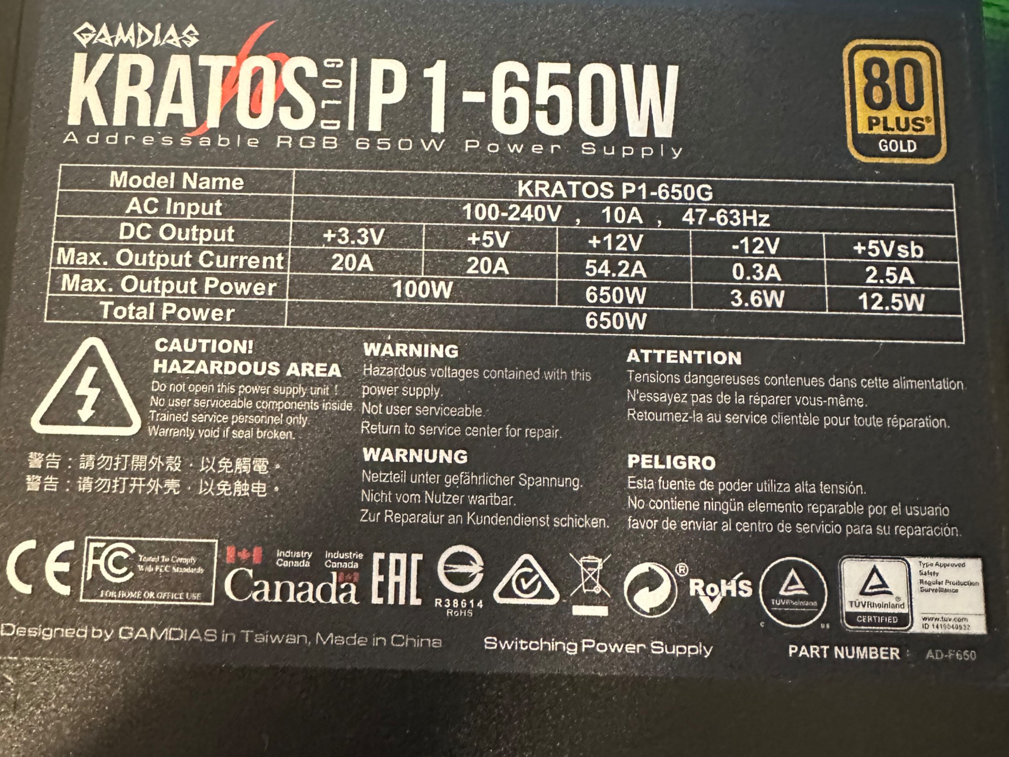 GAMDIAS - 650W ATX12V 2.4 80 Plus Gold Power Supply - Black