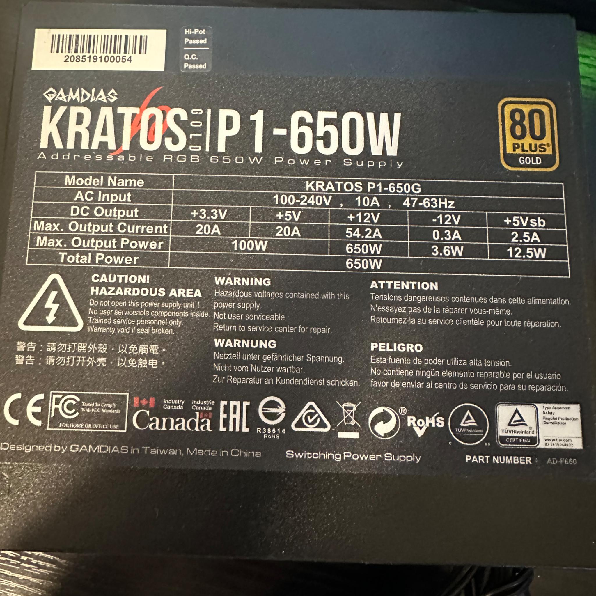 GAMDIAS - 650W ATX12V 2.4 80 Plus Gold Power Supply - Black