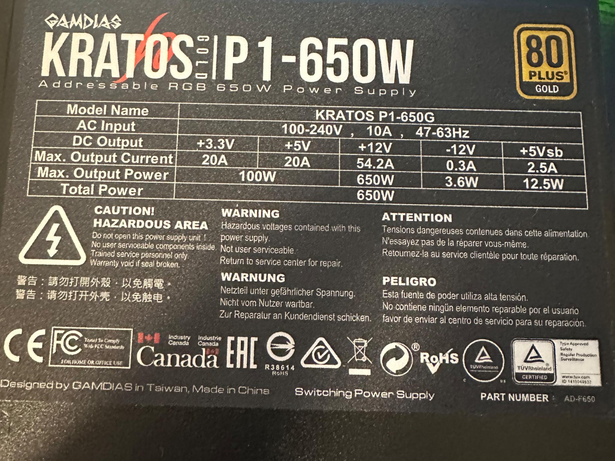 GAMDIAS - 650W ATX12V 2.4 80 Plus Gold Power Supply - Black