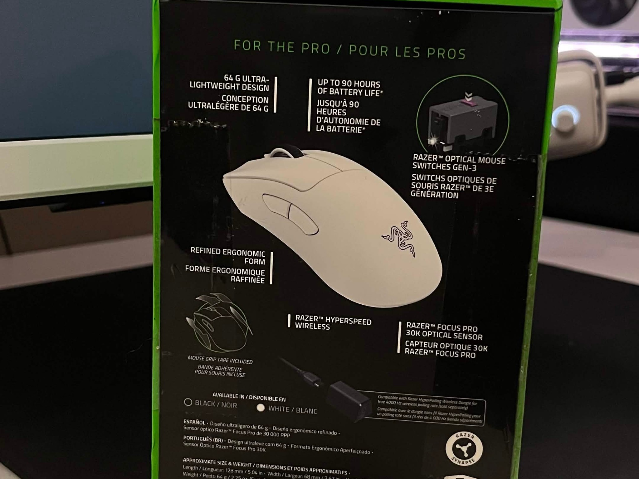 Razer DeathAdder V3 Pro Wireless Gaming Mouse - White