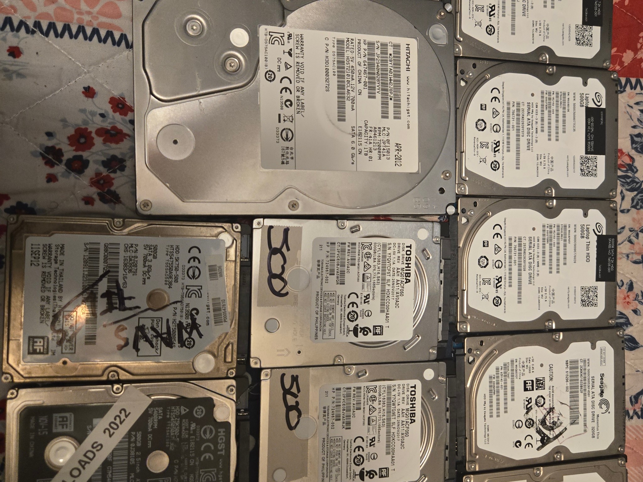 Mixed Lot of 12 Used SATA Hard Drives – All Wiped / Partitioned