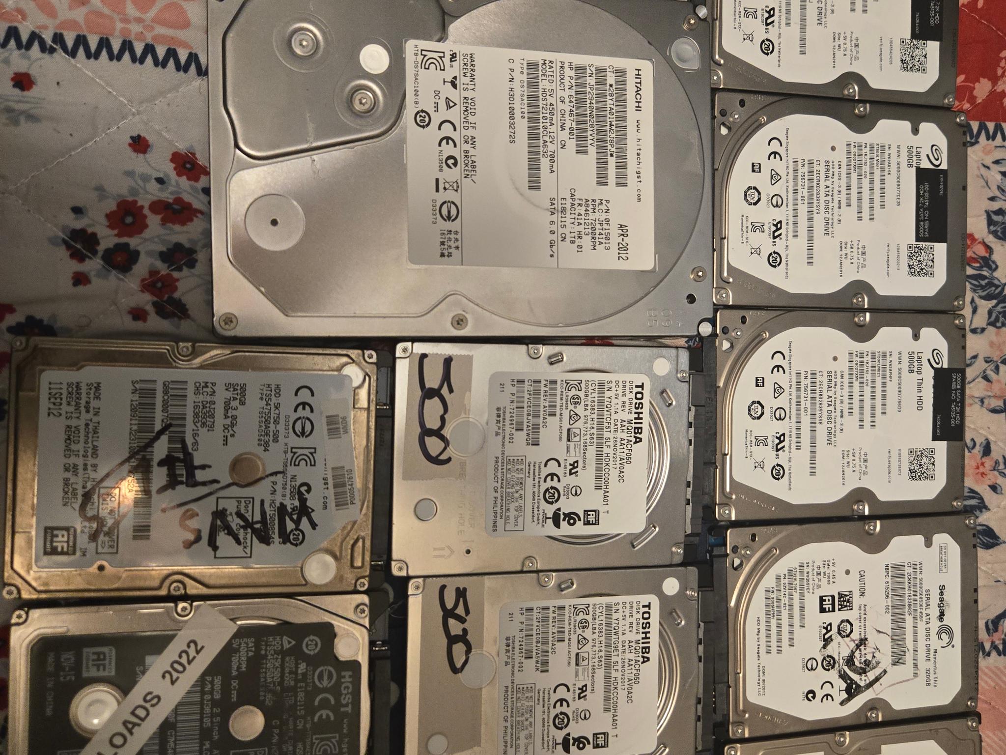 Mixed Lot of 12 Used SATA Hard Drives – All Wiped / Partitioned