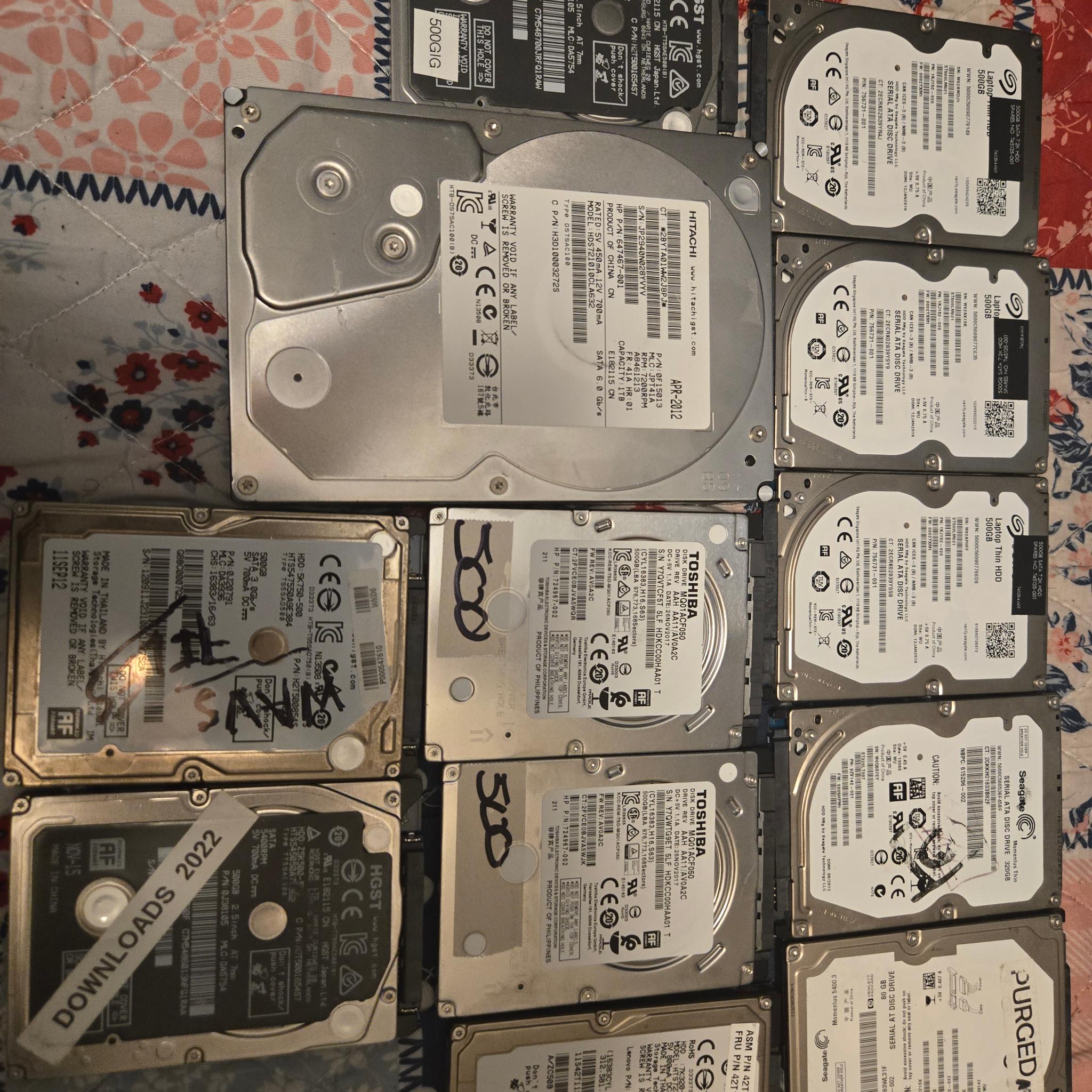 Mixed Lot of 12 Used SATA Hard Drives – All Wiped / Partitioned