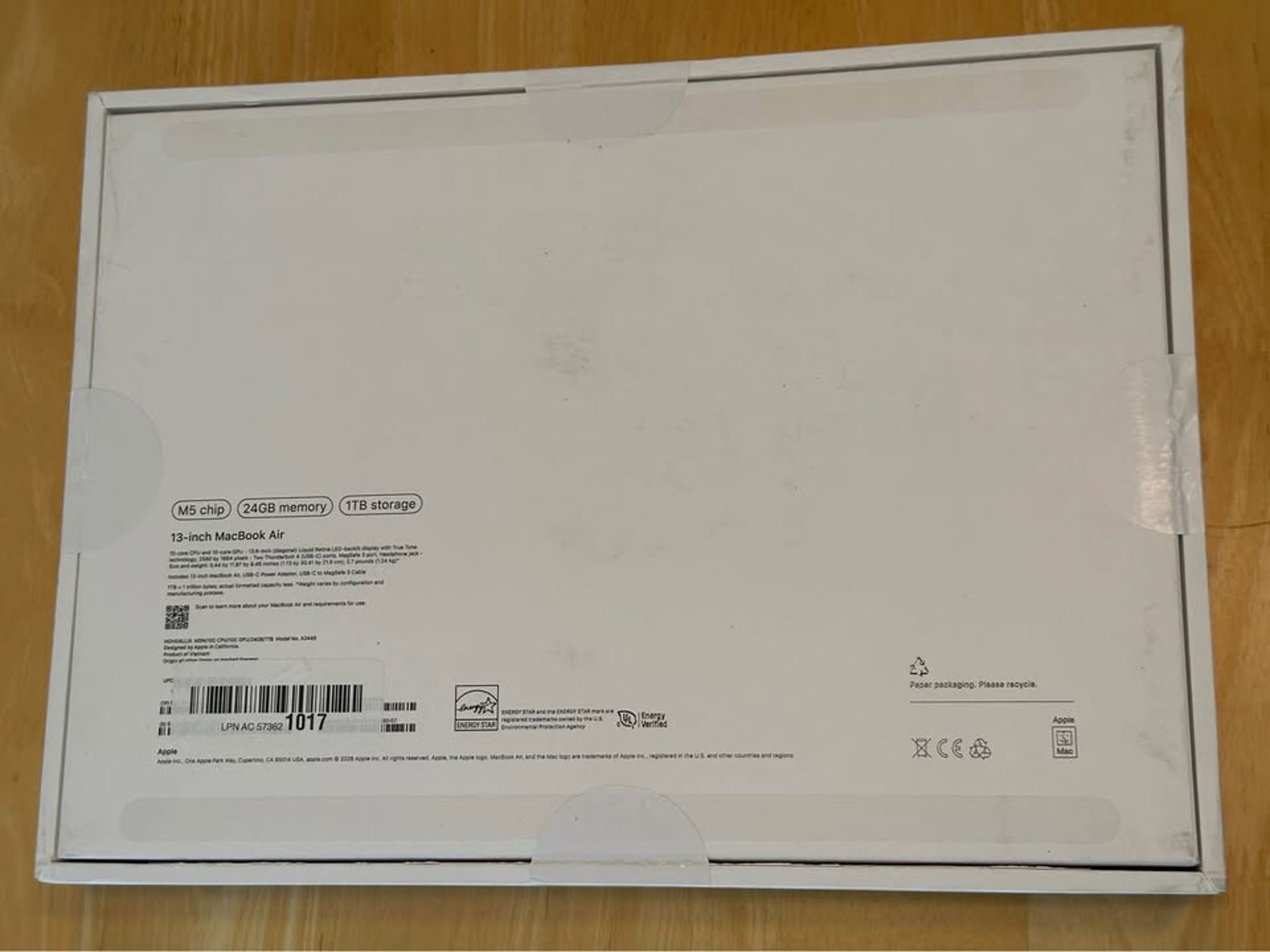 Apple 2026 MacBook Air 13-inch Laptop with M5 chip, 10 Core CPU, 10 Core GPU, 24 GB RAM, 1 TB SSD