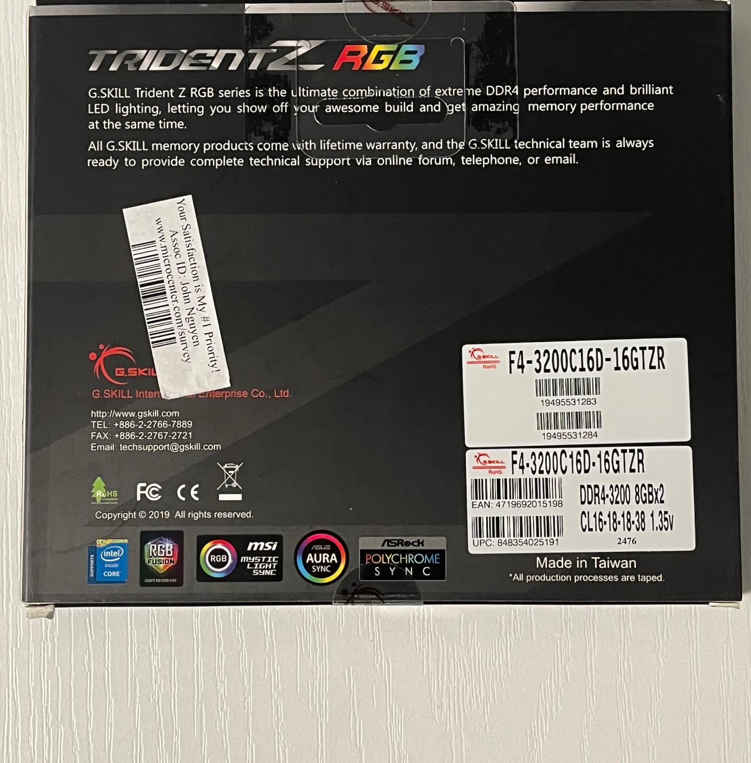 G.SKILL Trident Z RGB Series (XMP) DDR4 RAM 16GB (2x8GB)