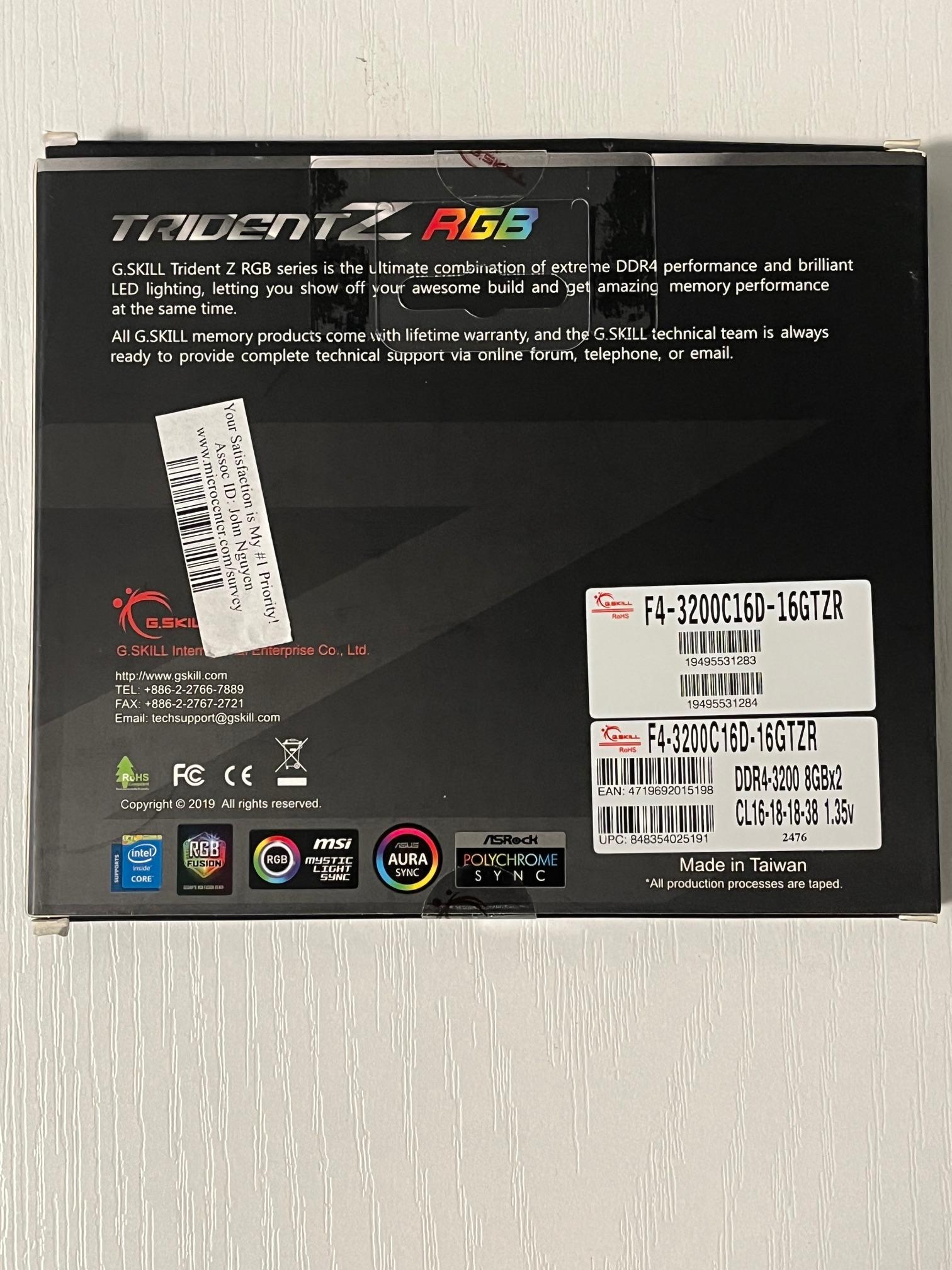 G.SKILL Trident Z RGB Series (XMP) DDR4 RAM 16GB (2x8GB)