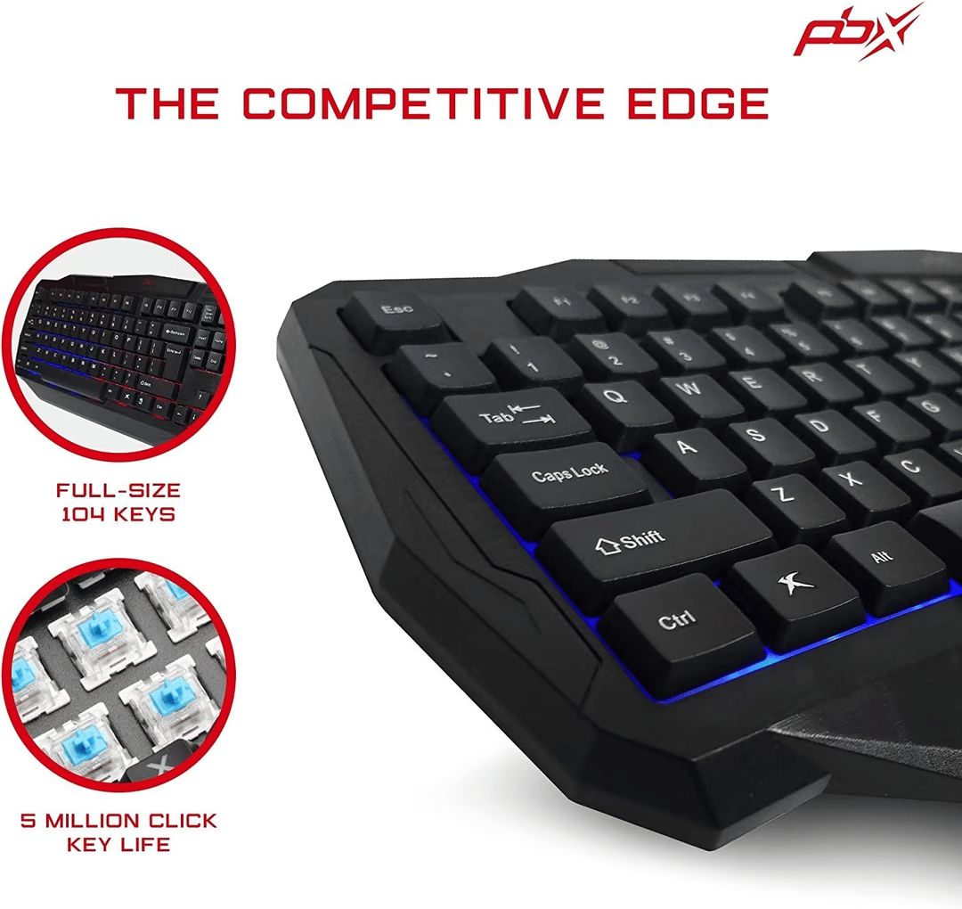 Pro Gaming Accessory Bundle - PBX RGB Backlit, Full-Size USB Keyboard, USB Mouse, Mouse Pad