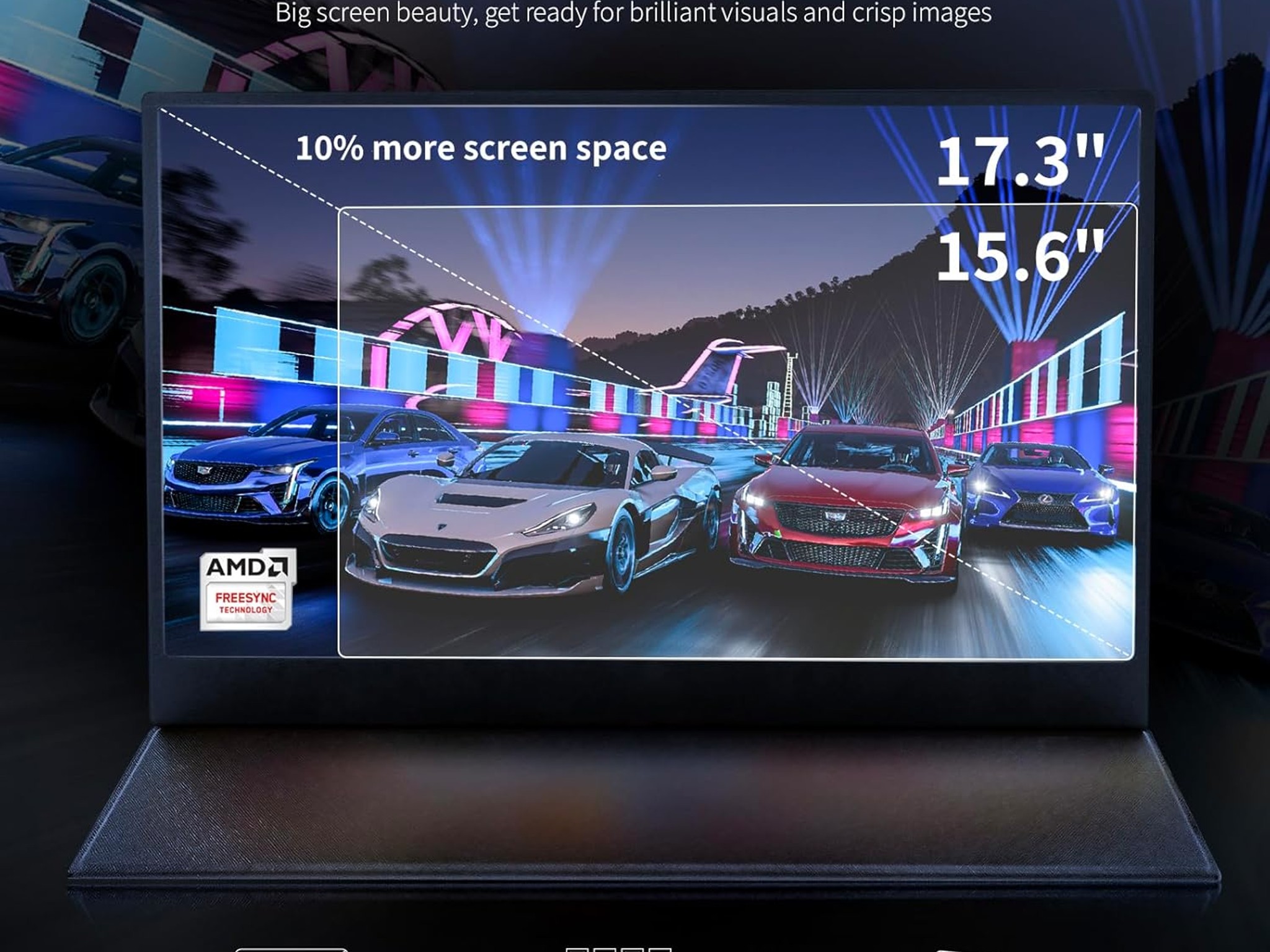 17.3" Portable Monitor FHD 1080P 60Hz Portable Screen HDMI USB-C HDR