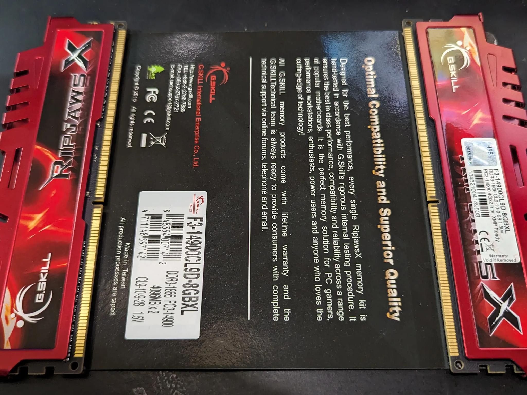 G.SKILL Ripjaws X DDR3-1866 PC3-14900 4096MVx2 Desktop Memory