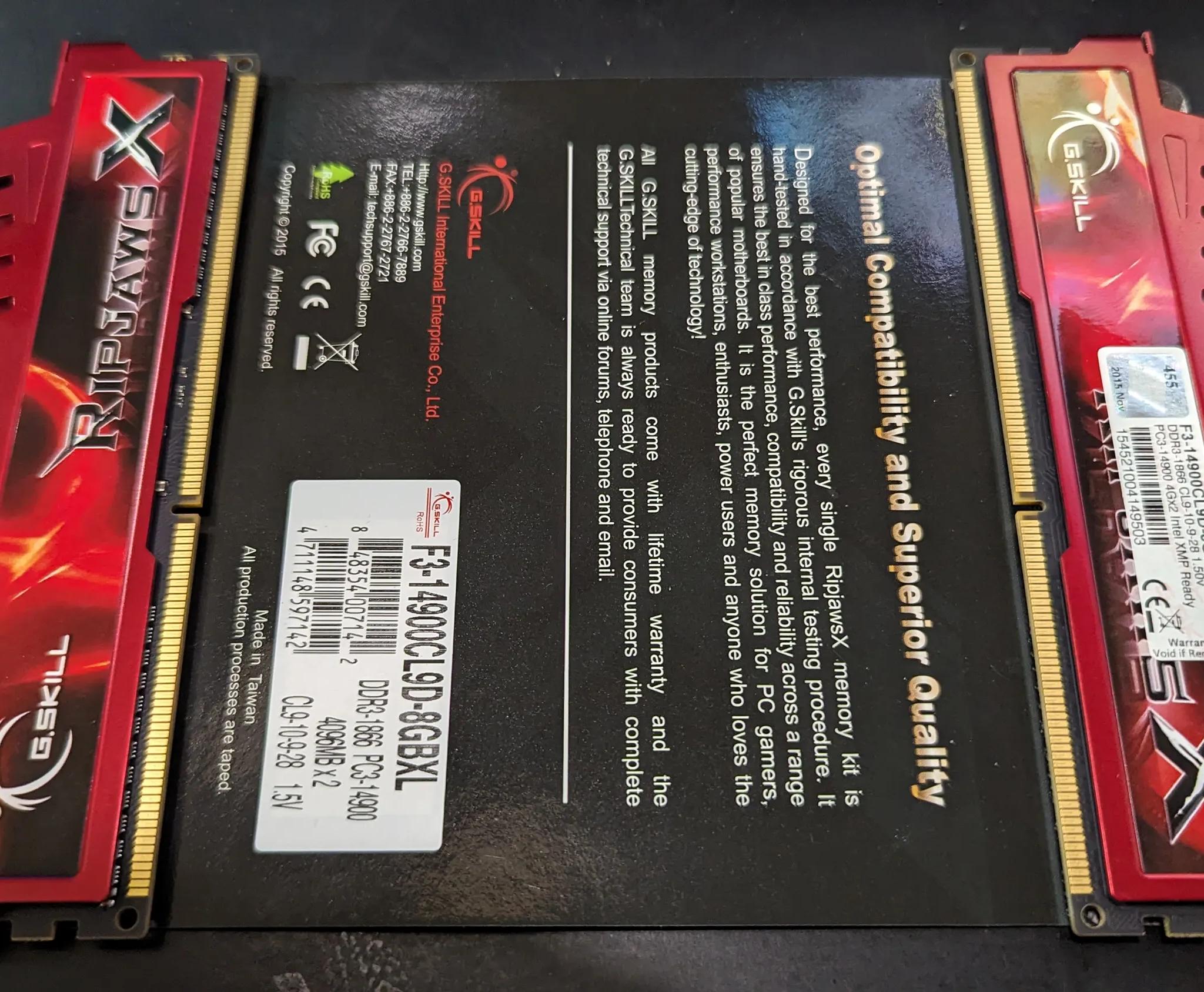 G.SKILL Ripjaws X DDR3-1866 PC3-14900 4096MVx2 Desktop Memory