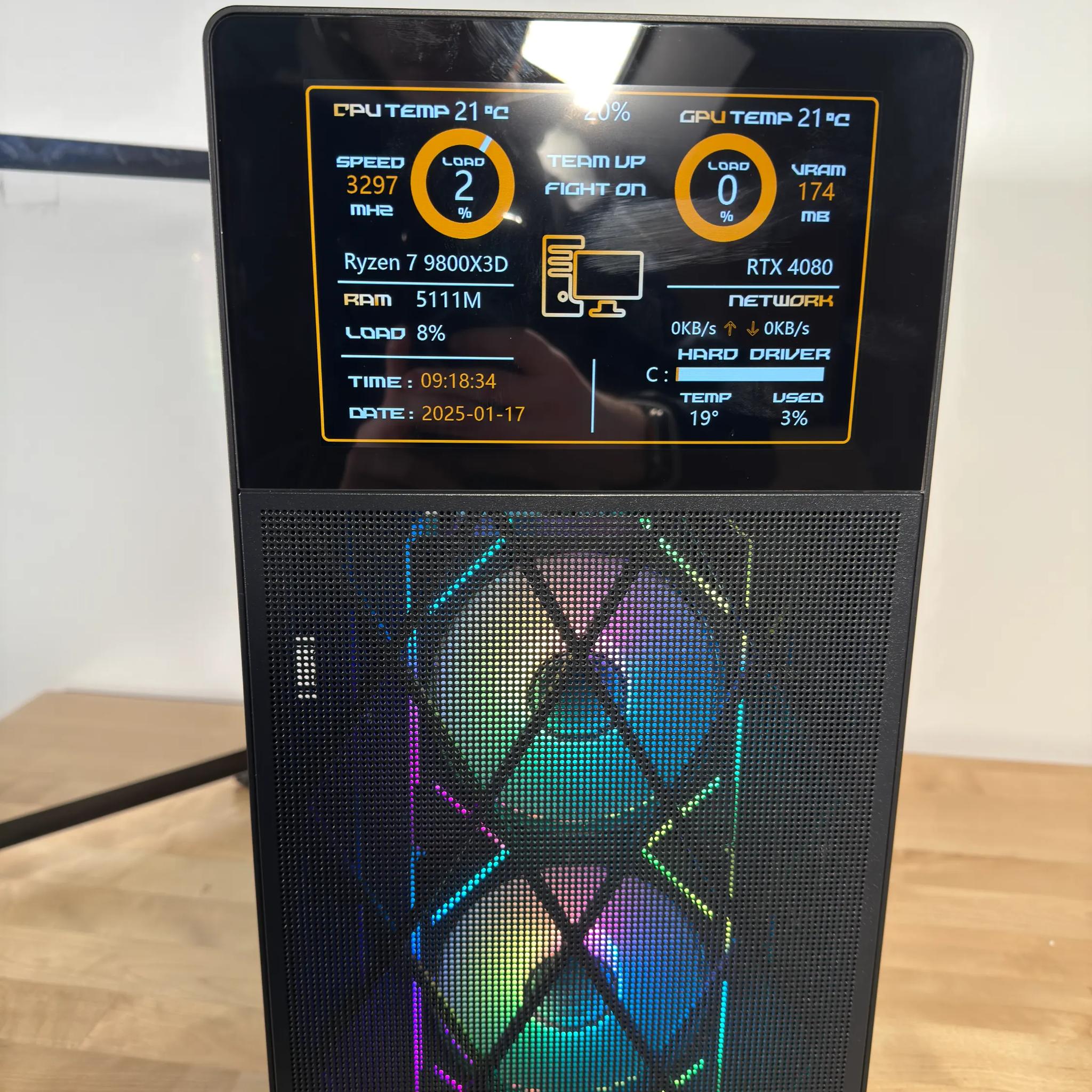 RTX 4080 Ryzen 9800X3D Gaming PC with Customizable Screen