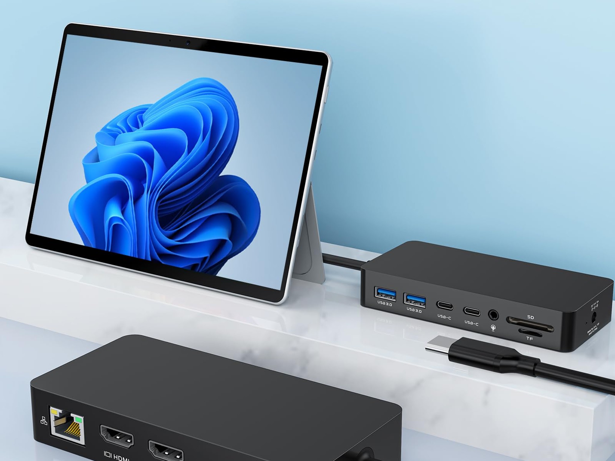 Thunderbolt 4 Dock Dual HDMI+VGA with Power Adapter Compatible with Surface Pro USB C MacBook