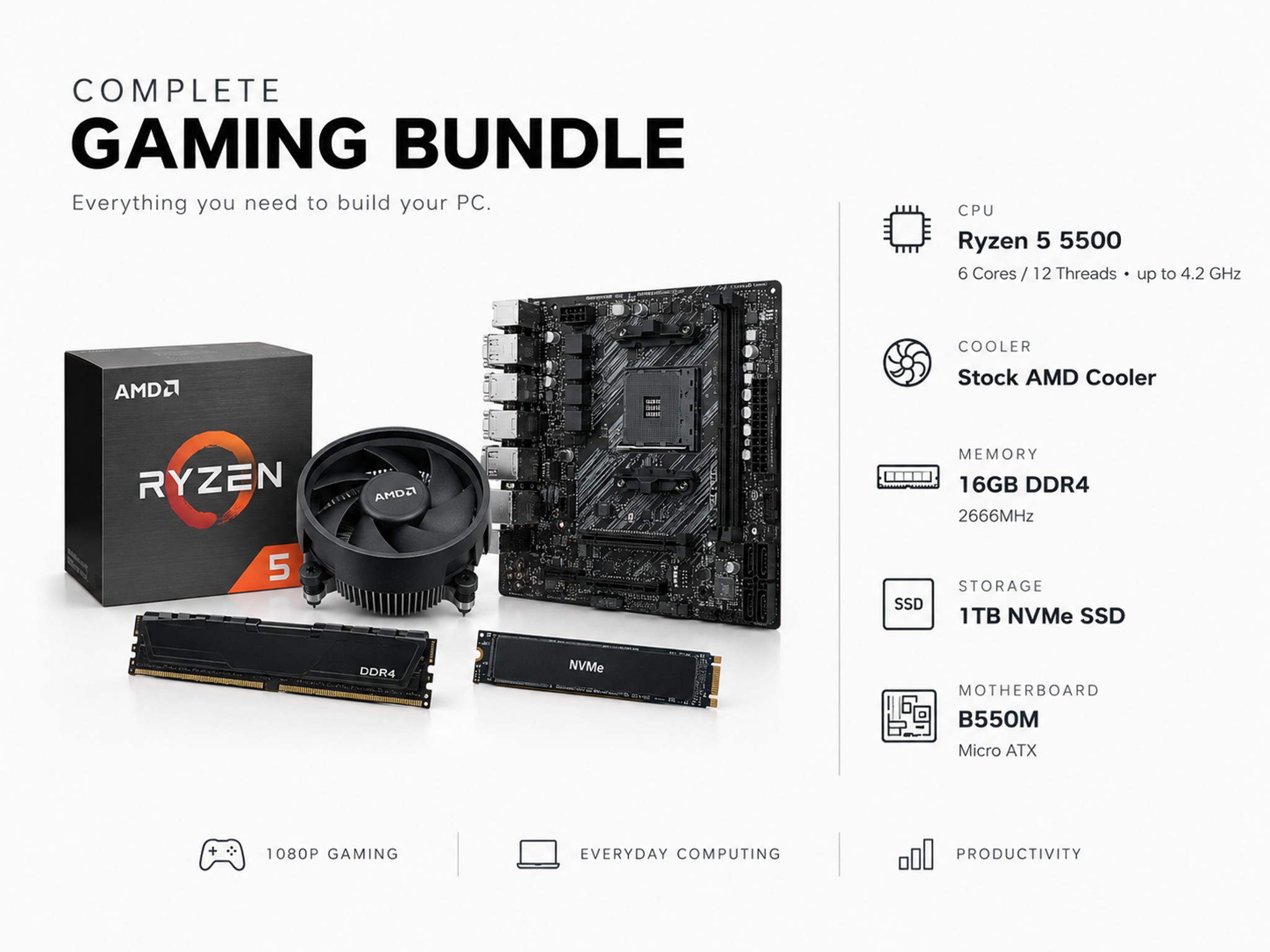 BUNDLE 🔥 | B550M | R5 5500 | 16GB DDR4 | 1TB NVMe