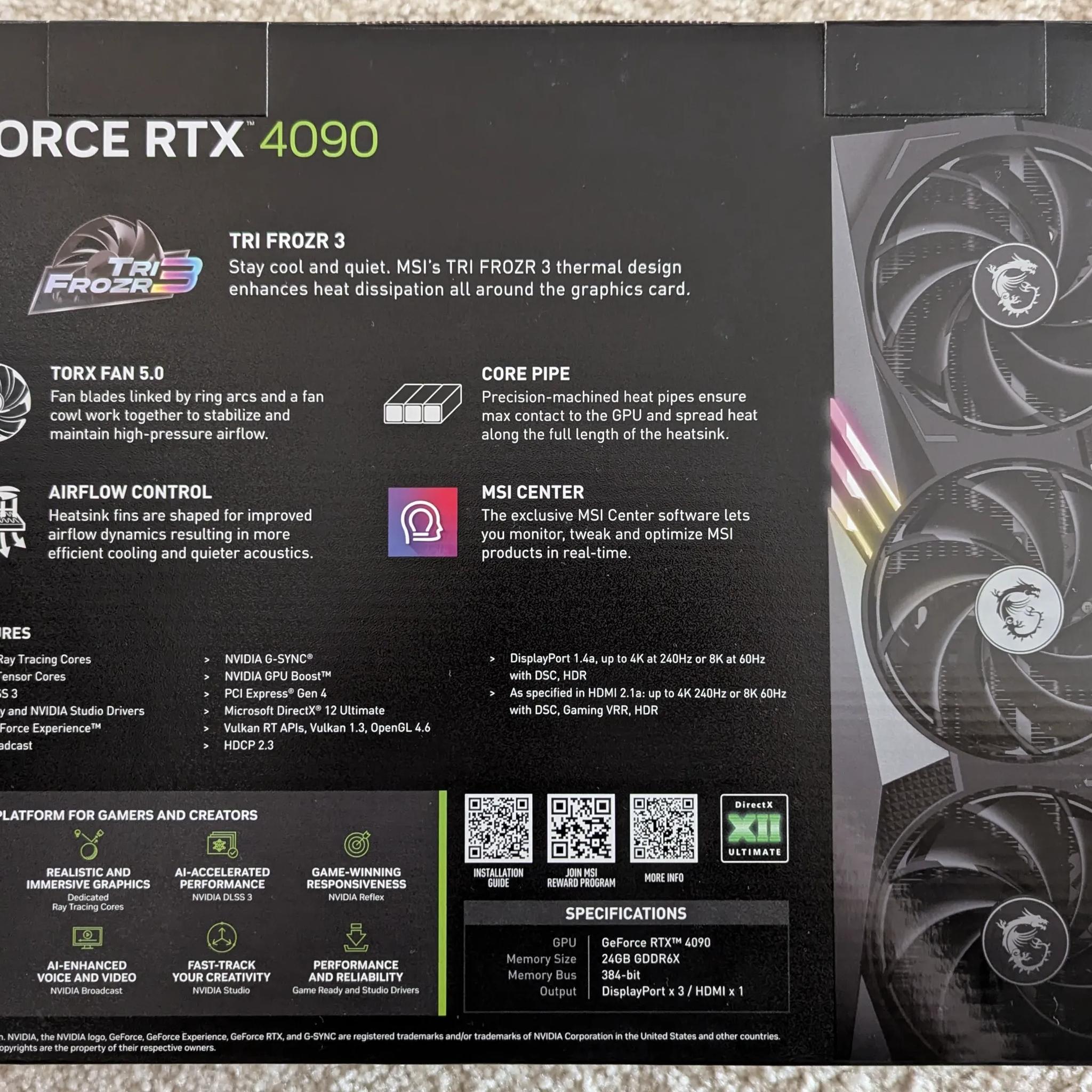 MSI Geforce RTX 4090 Gaming X Trio 24GB GDDR6X Like New With Original Box
