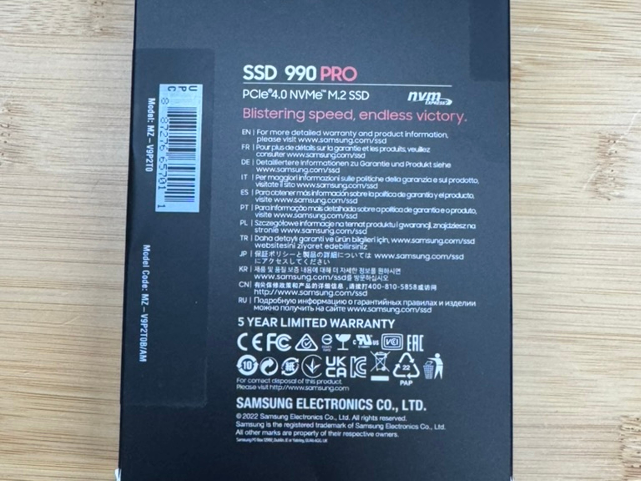 Samsung 990 Pro 2TB SSD NVMe m.2 GEN4 7450MB/s