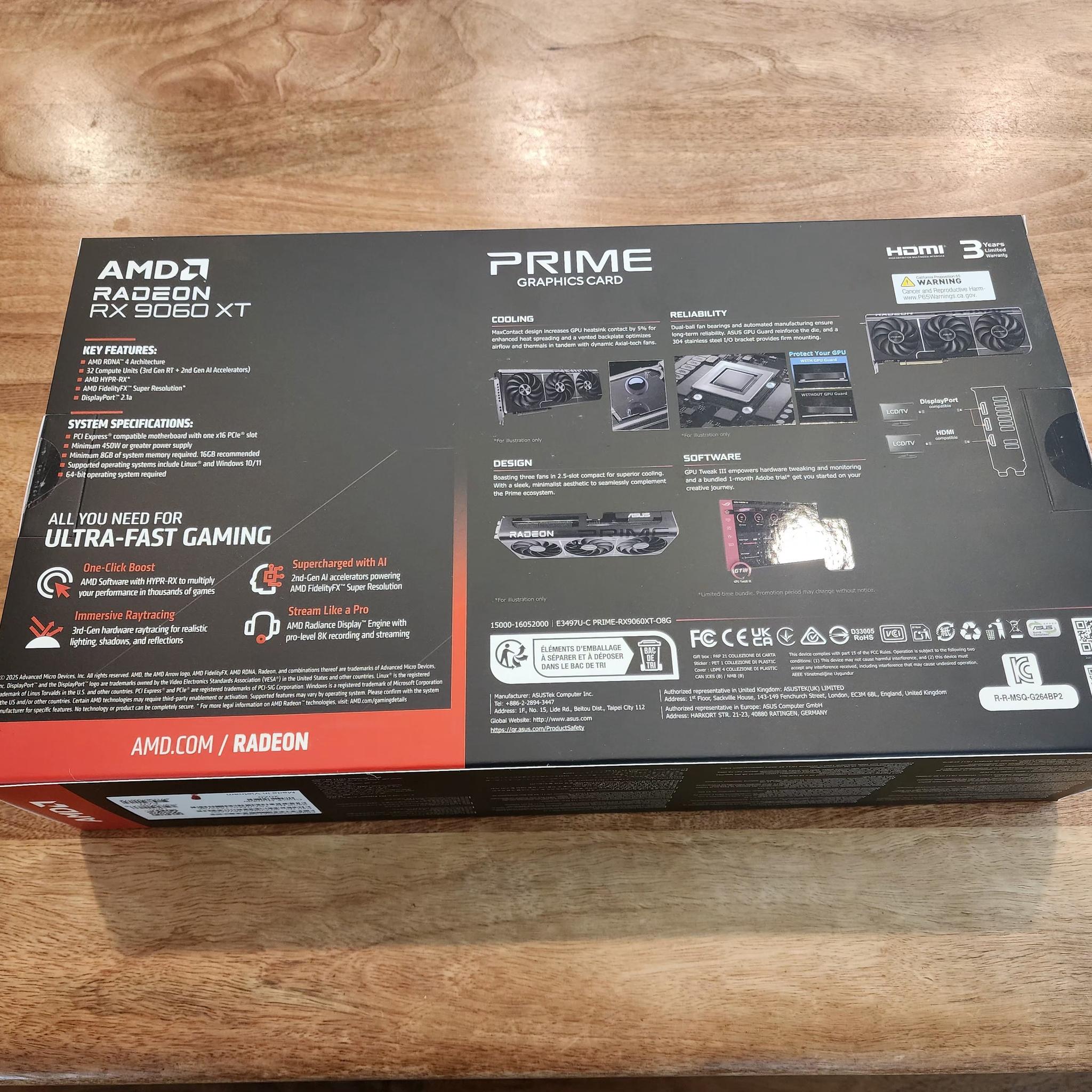 ASUS PRIME Radeon RX 9060 XT 8GB GDDR6 PCI Express 5.0 x16 ATX Graphics Card PRIME-RX9060XT-O8G