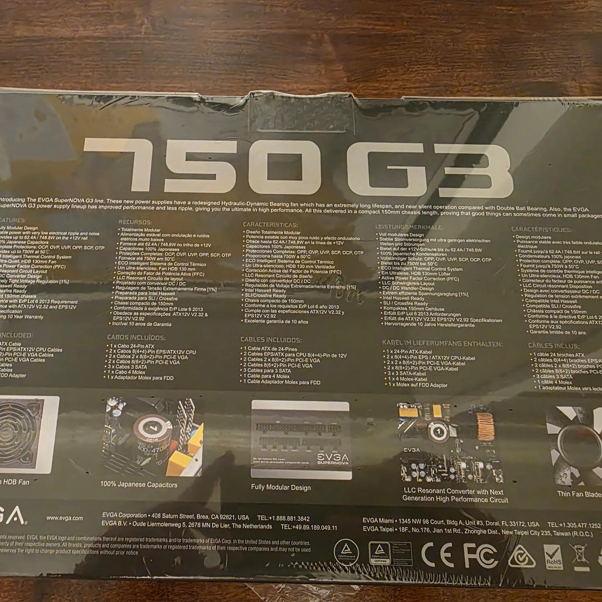 New EVGA Supernova 750 G3 Fully Modular 750 watt 80 plus gold power supply