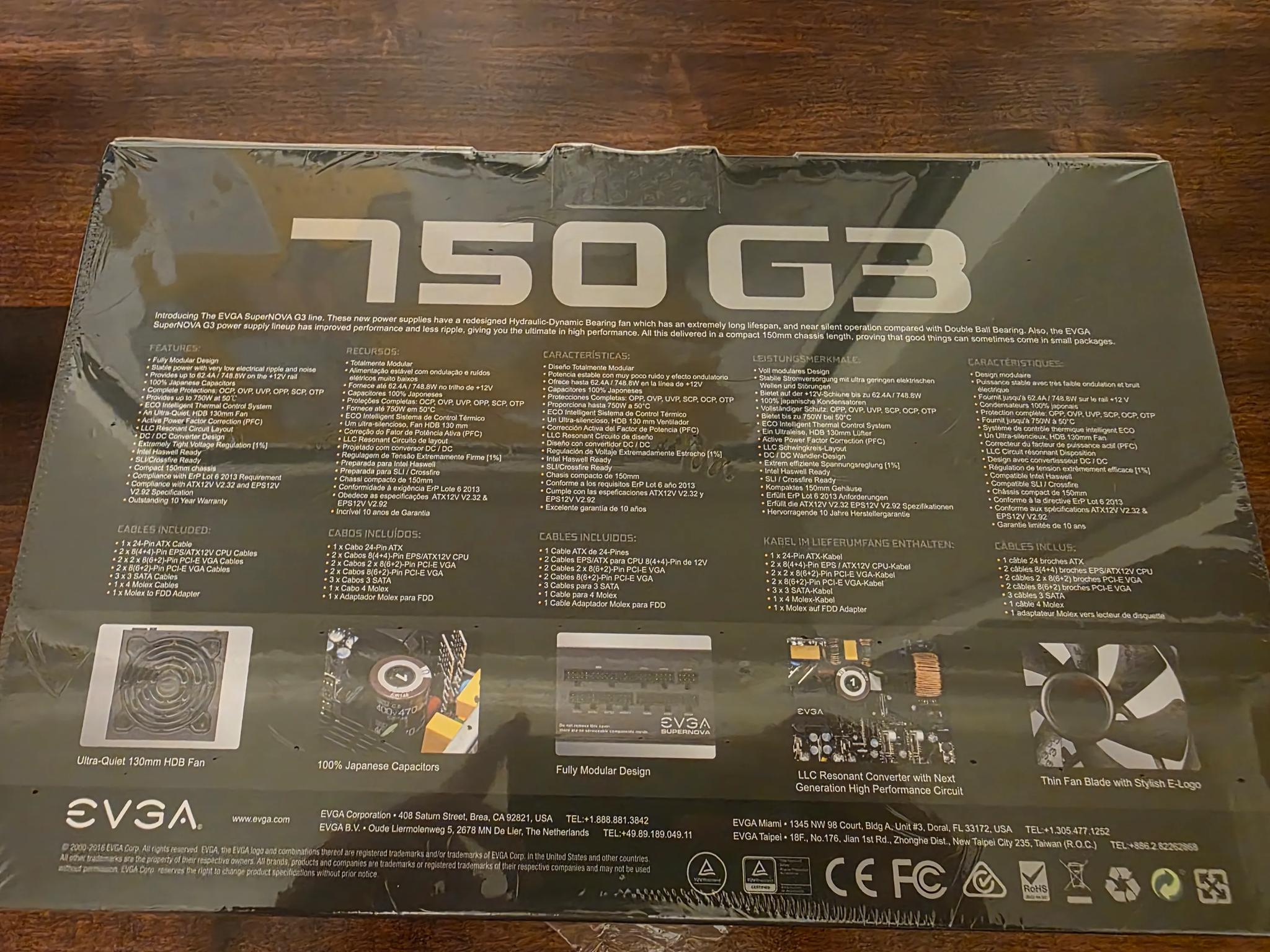 New EVGA Supernova 750 G3 Fully Modular 750 watt 80 plus gold power supply