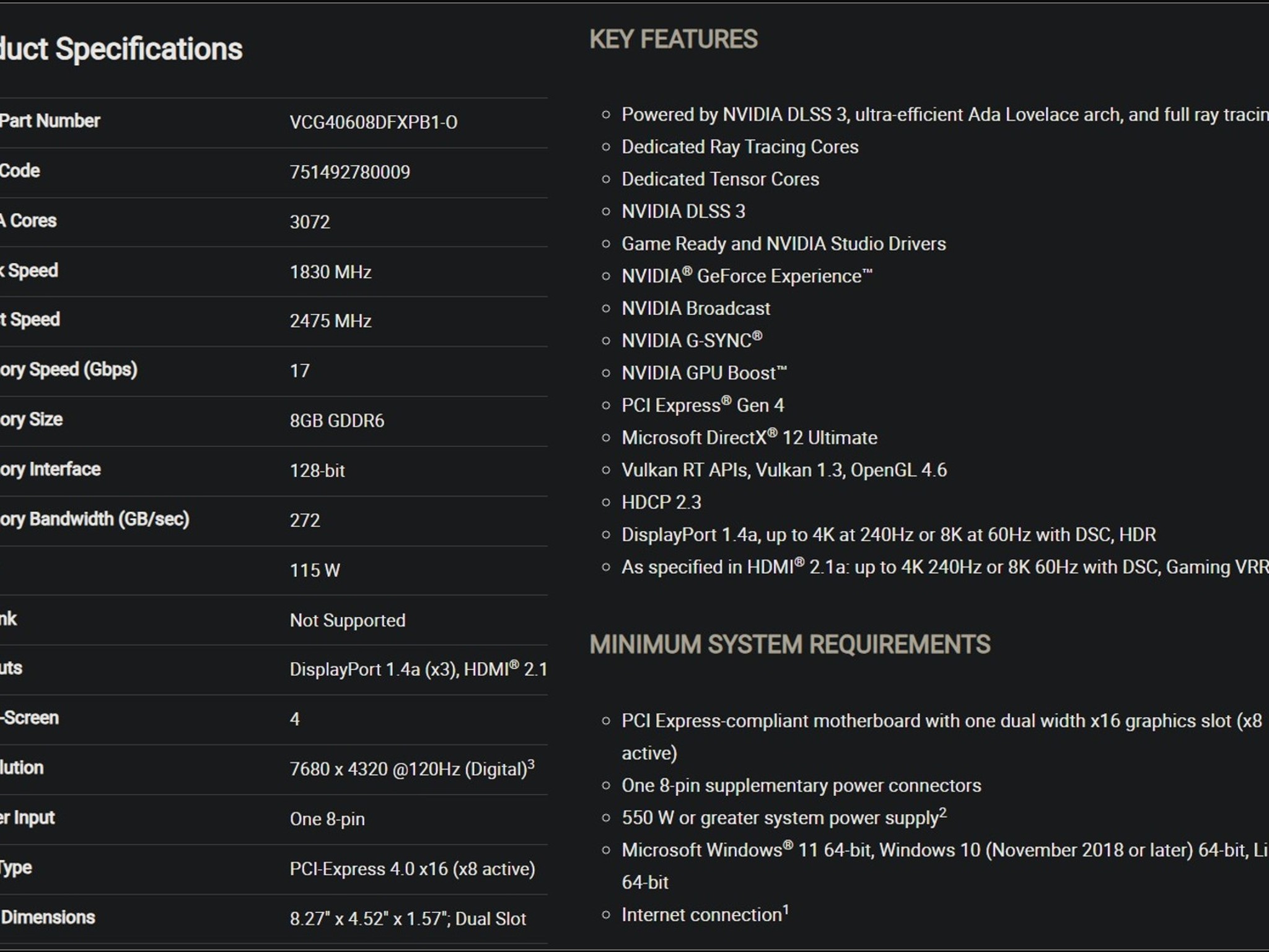 PNY RTX 4060 8GB XLR8 Gaming VERTO Overclocked Dual Fan