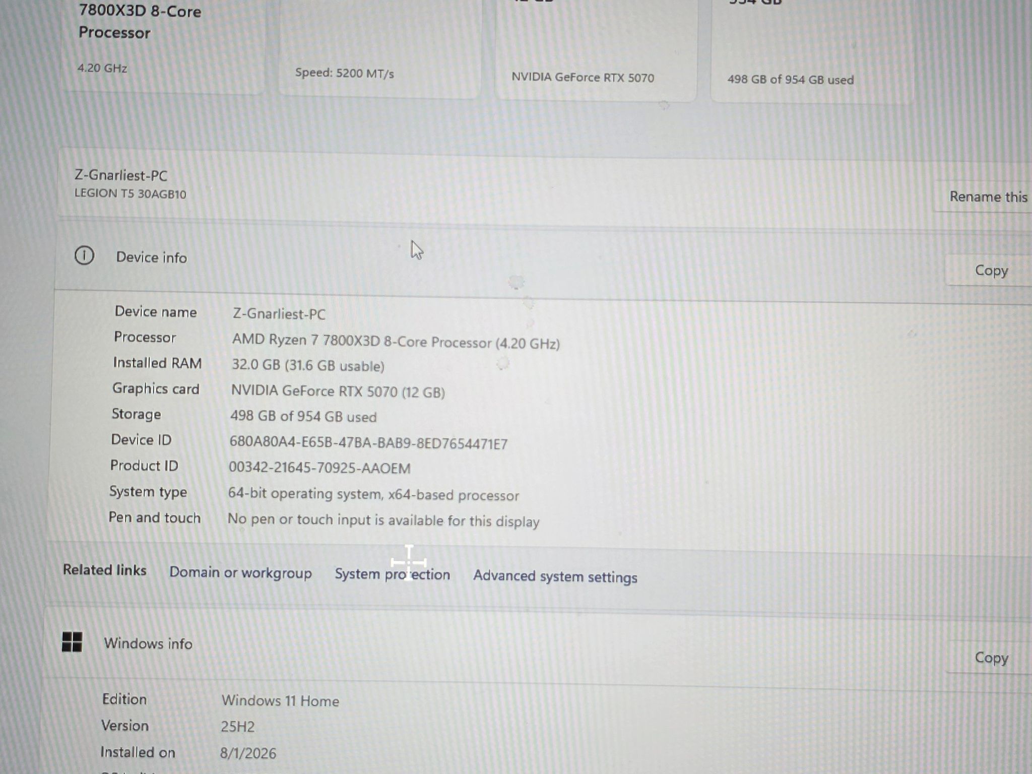 RTX 5070, AMD Ryzen 7 7800X3D, 32 GB DDR5 Ram, 850W PSU