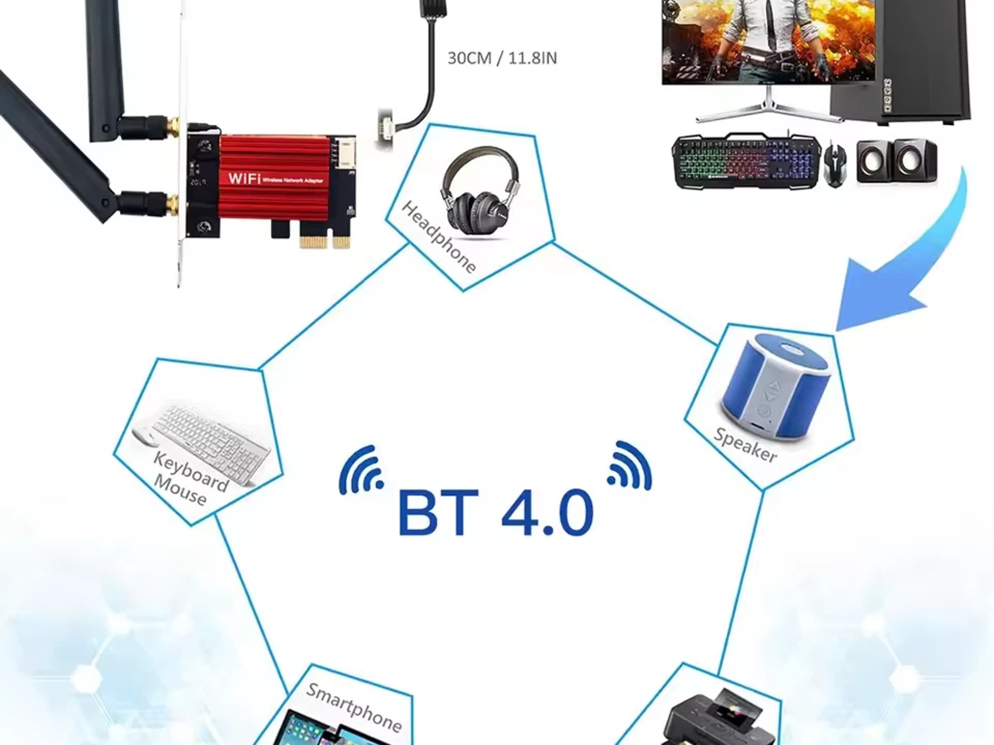 AC1200 WiFi 5 PCIE WiFi Adapter Wireless Network Card