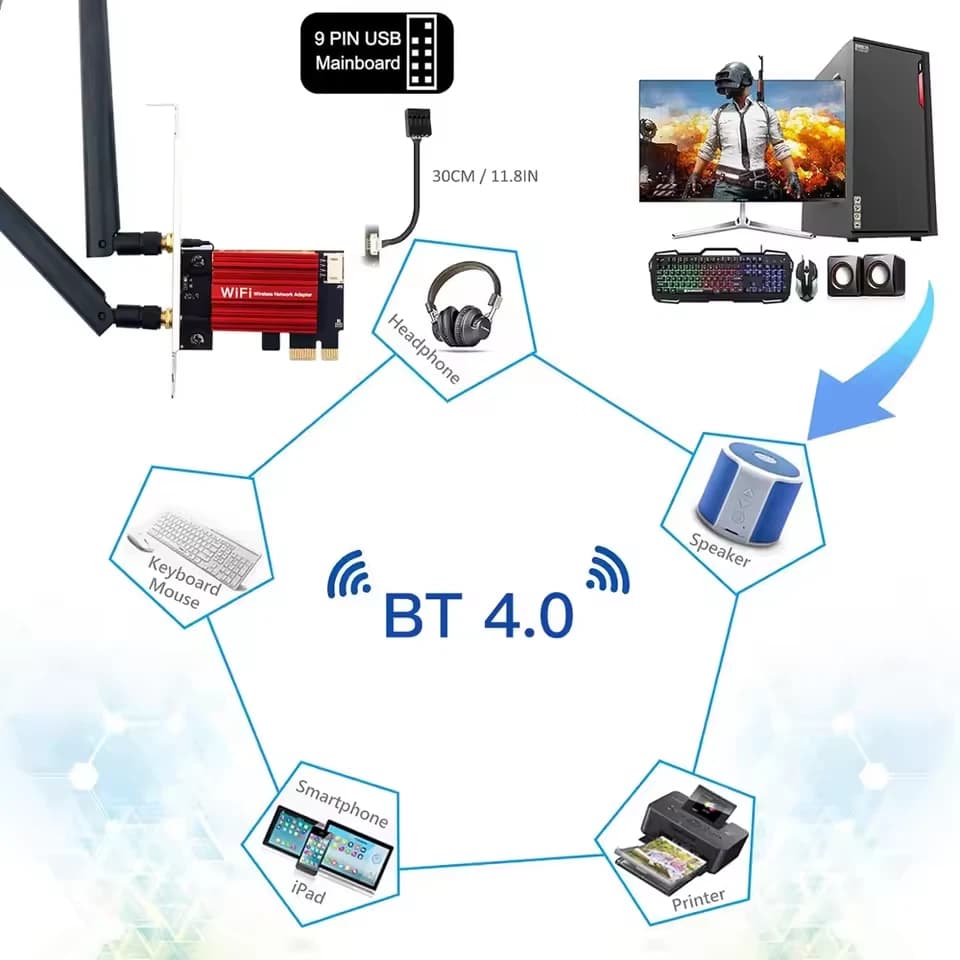 AC1200 WiFi 5 PCIE WiFi Adapter Wireless Network Card