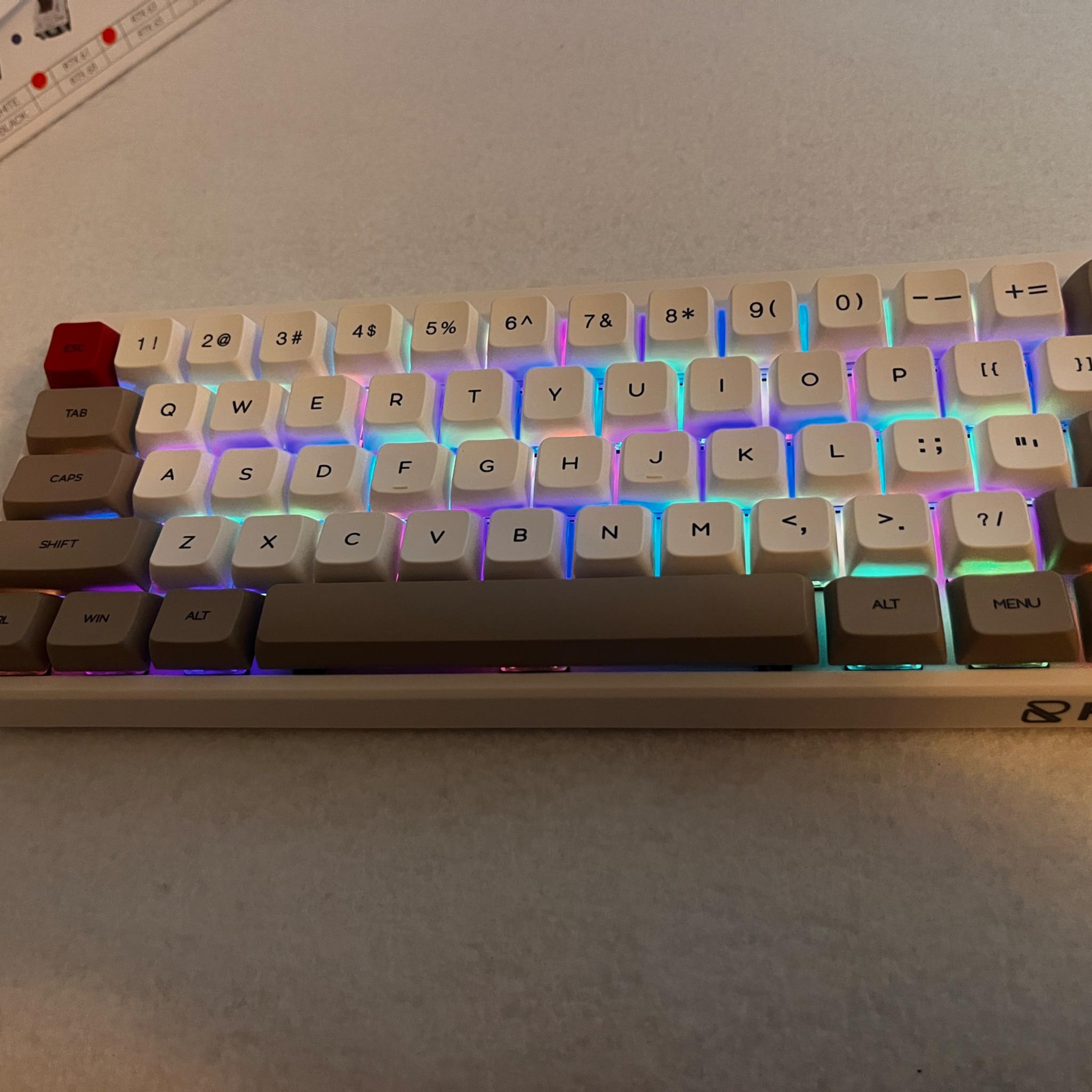 Ractous Design gaming keyboard, New in the Box. 60%, RGB.  Gateron Red Switches Hot Swappable