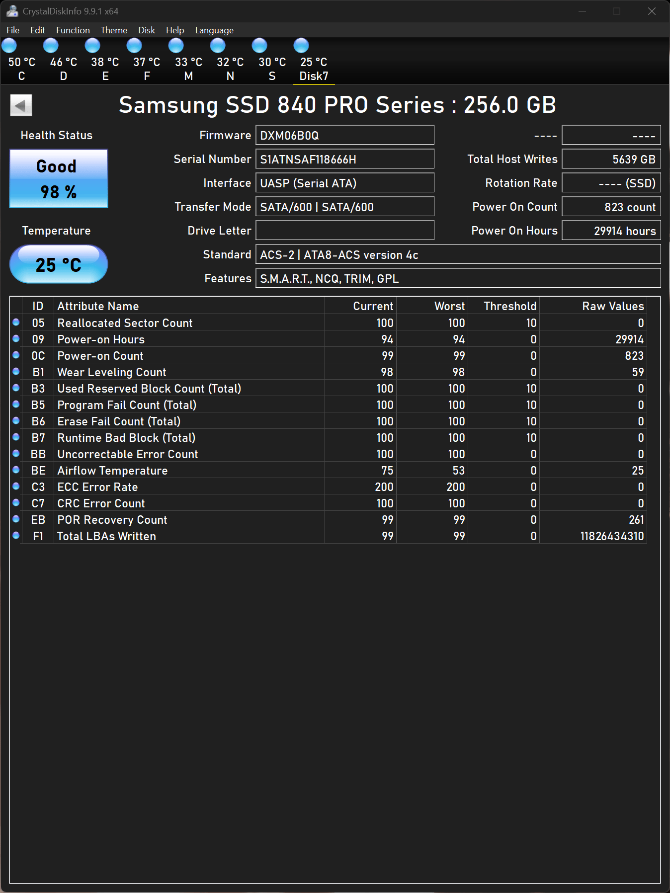 Samsung 840 PRO 256GB SATAIII 2.5"x7mm SSD