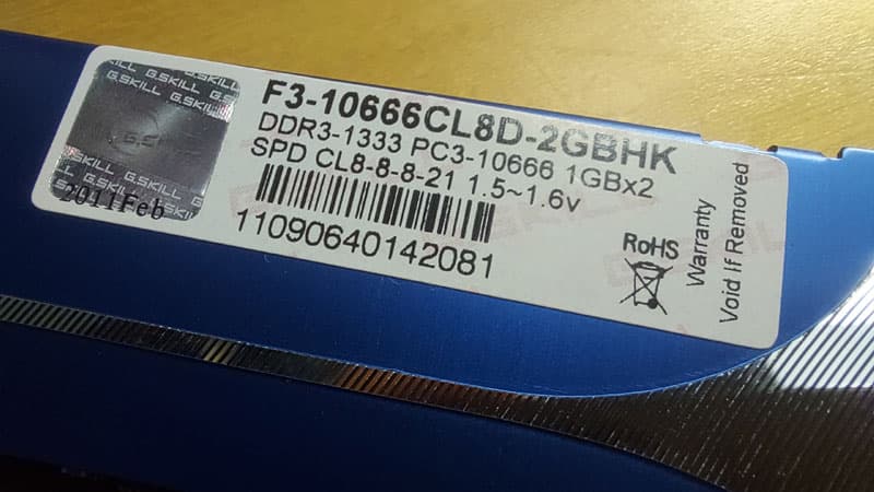 G.Skill PC3-10600 DDR3-1333 SDRAM RAM 2GB KIT [ 2x1GB ] Desktop Memory
