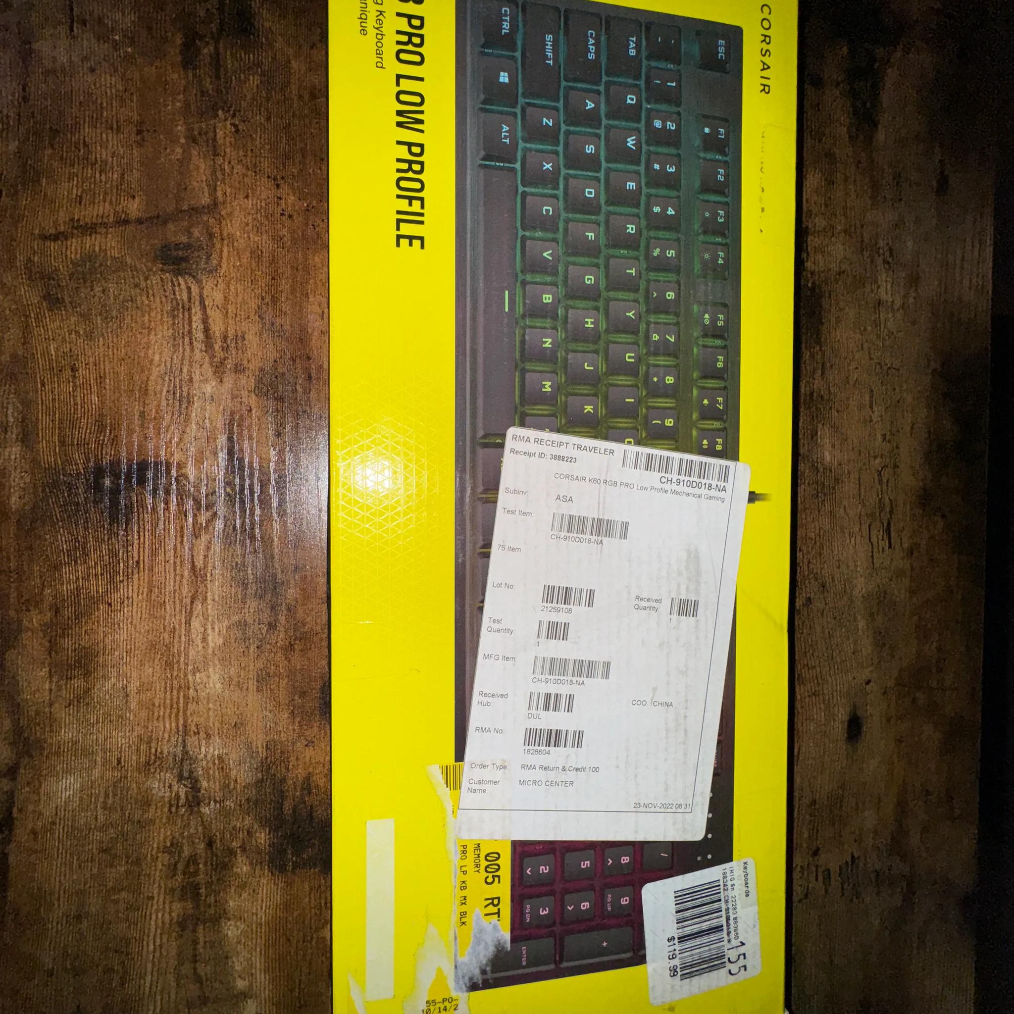 Corsair K60 RGB PRO Low Profile Mechanical Gaming Keyboard - Like New, Open Box