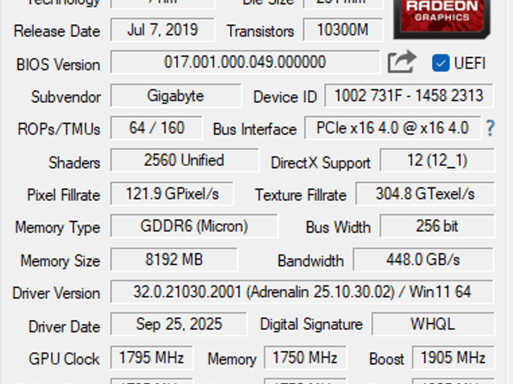 Gigabyte Gaming OC RX 5700 XT 8GB