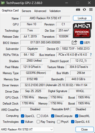 Gigabyte Gaming OC RX 5700 XT 8GB