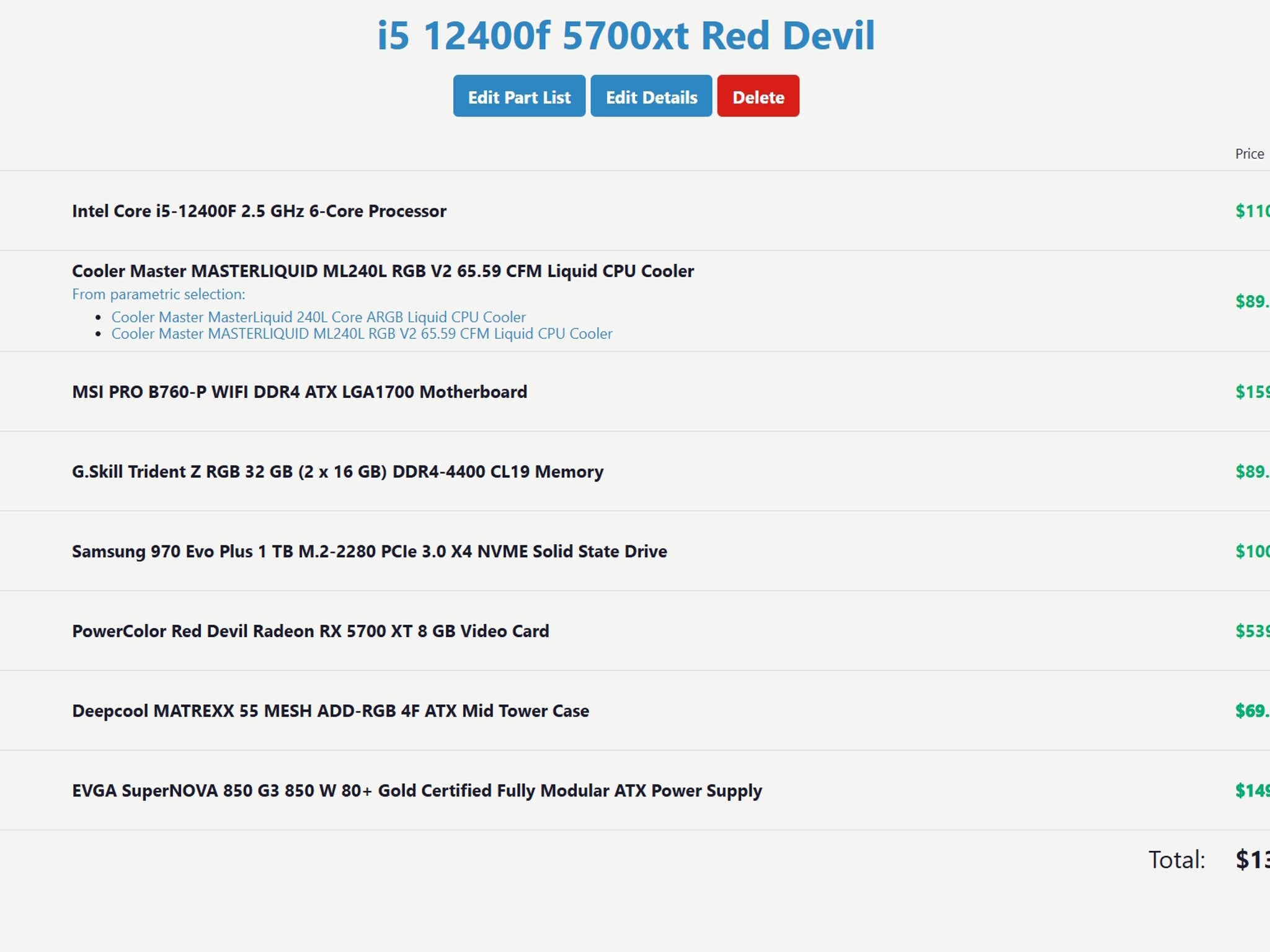 Intel i5 12400F AMD Power Color Red Devil 5700 Xt  MSI Pro Wifi MB 32GB DDR4 850w PSU