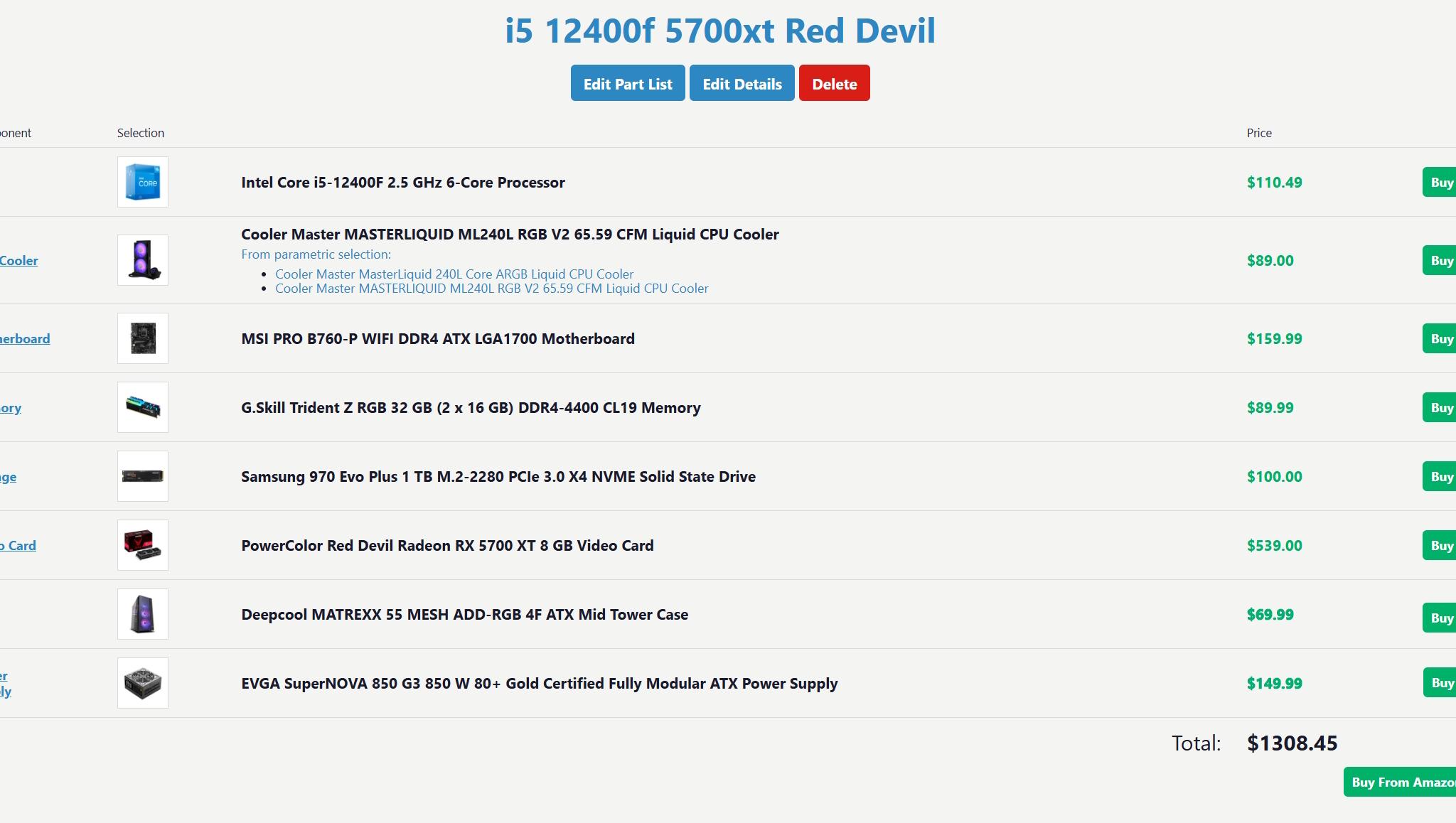 Intel i5 12400F AMD Power Color Red Devil 5700 Xt  MSI Pro Wifi MB 32GB DDR4 850w PSU