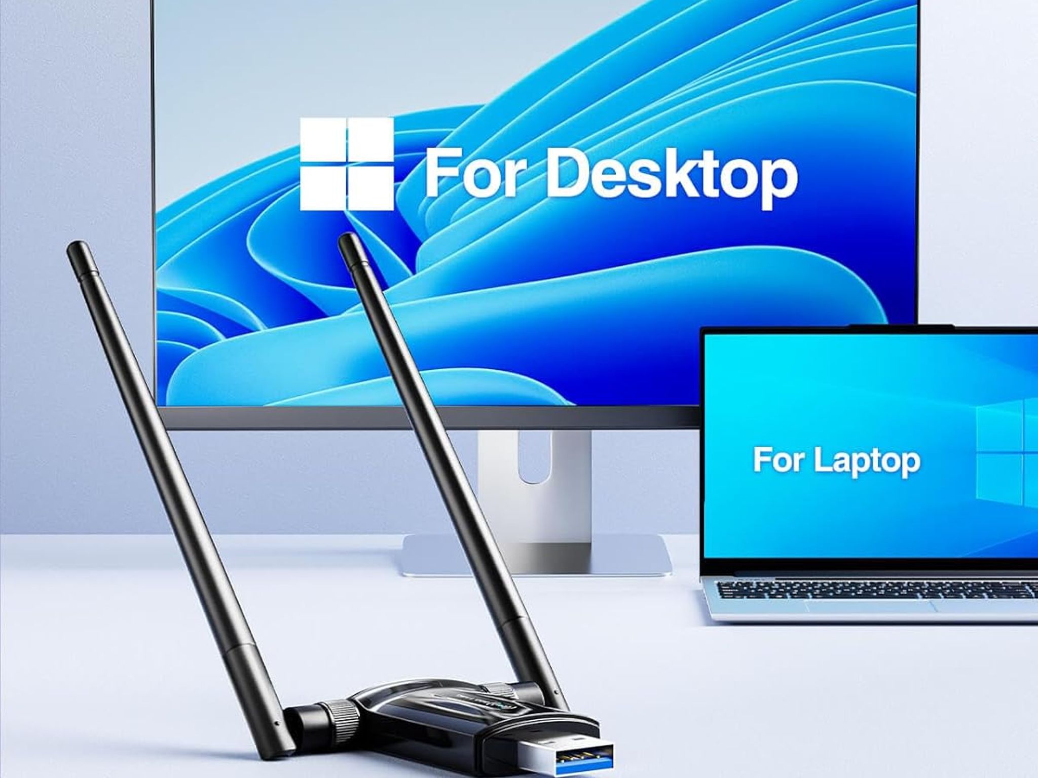 USB WiFi Adapter Desktop PC 1300Mbps Wi-Fi 5G 2.4G USB 3.0 Wireless Adapter with WiFi Antenna 2pk