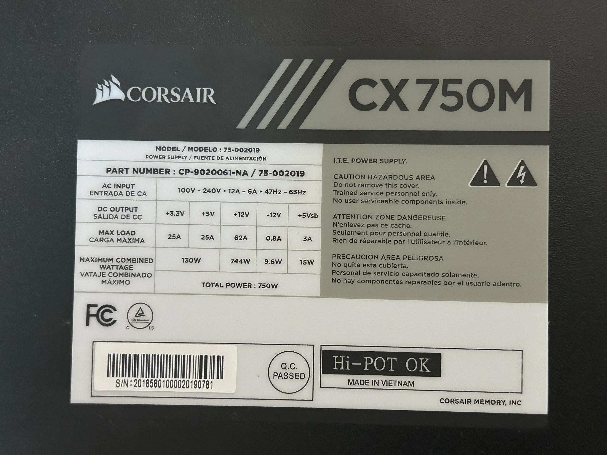 Corsair CXM 750 W 80+ Bronze Certified Semi-modular ATX Power Supply