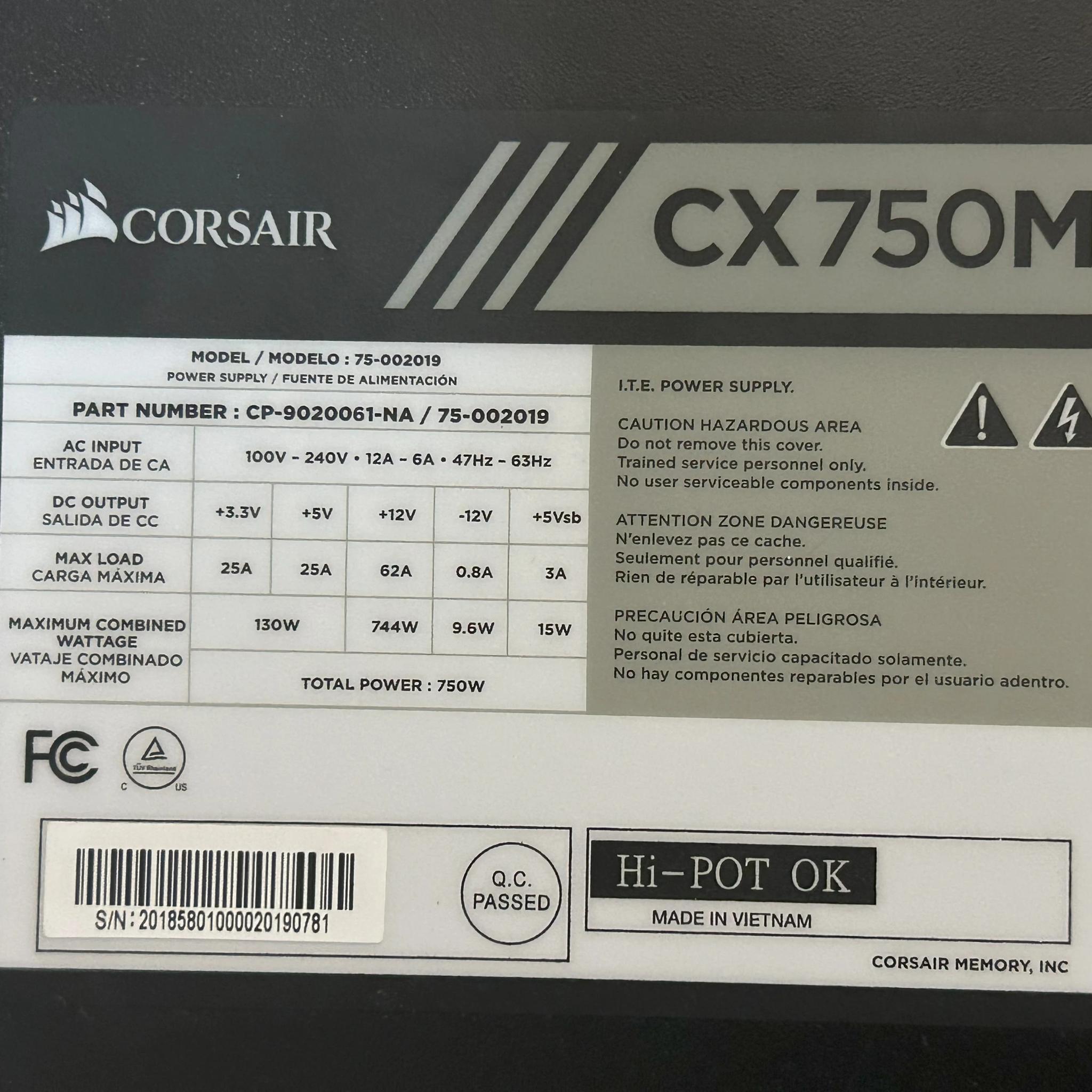 Corsair CXM 750 W 80+ Bronze Certified Semi-modular ATX Power Supply