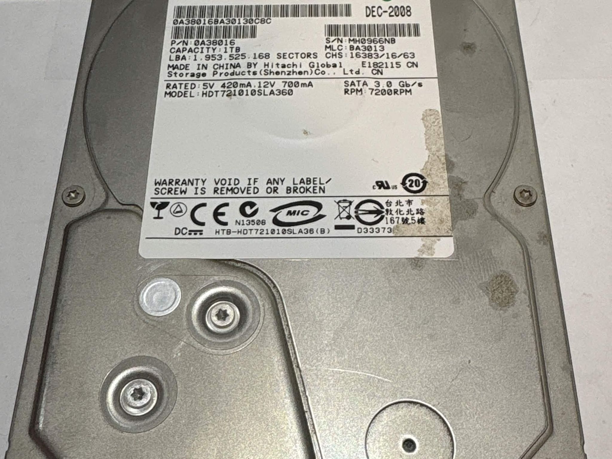 Hitachi HDT721010SLA360 1TB 7200RPM SATA Hard Drive (NM)
