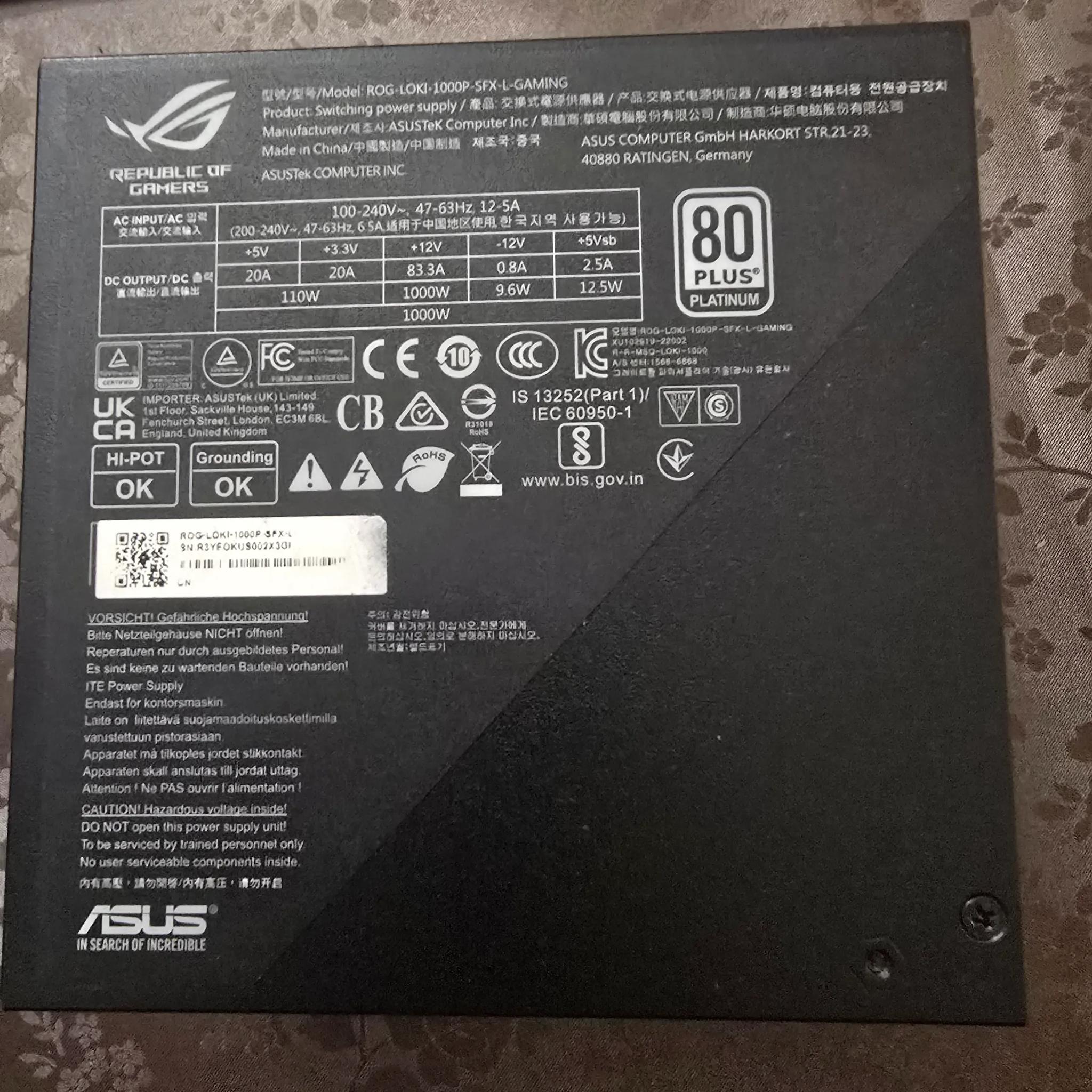 ASUS ROG LOKI 1000W PLATINUM PSU SFX-L