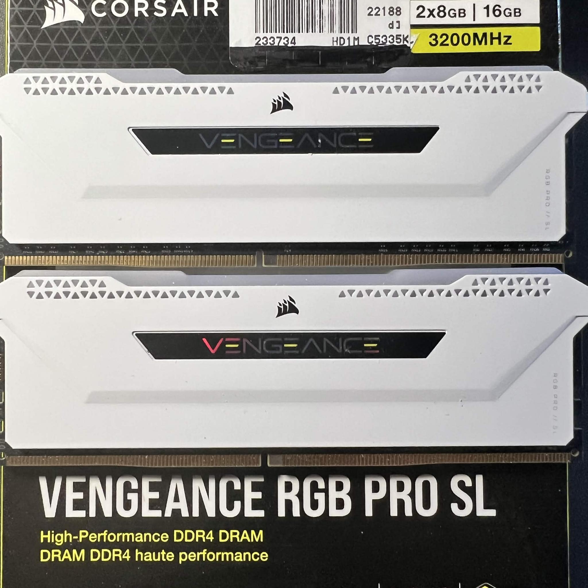 Corsair Vengeance RGB Pro SL 16GB (2x8GB) DDR4 DRAM 3200MHz C16 Memory Kit – White