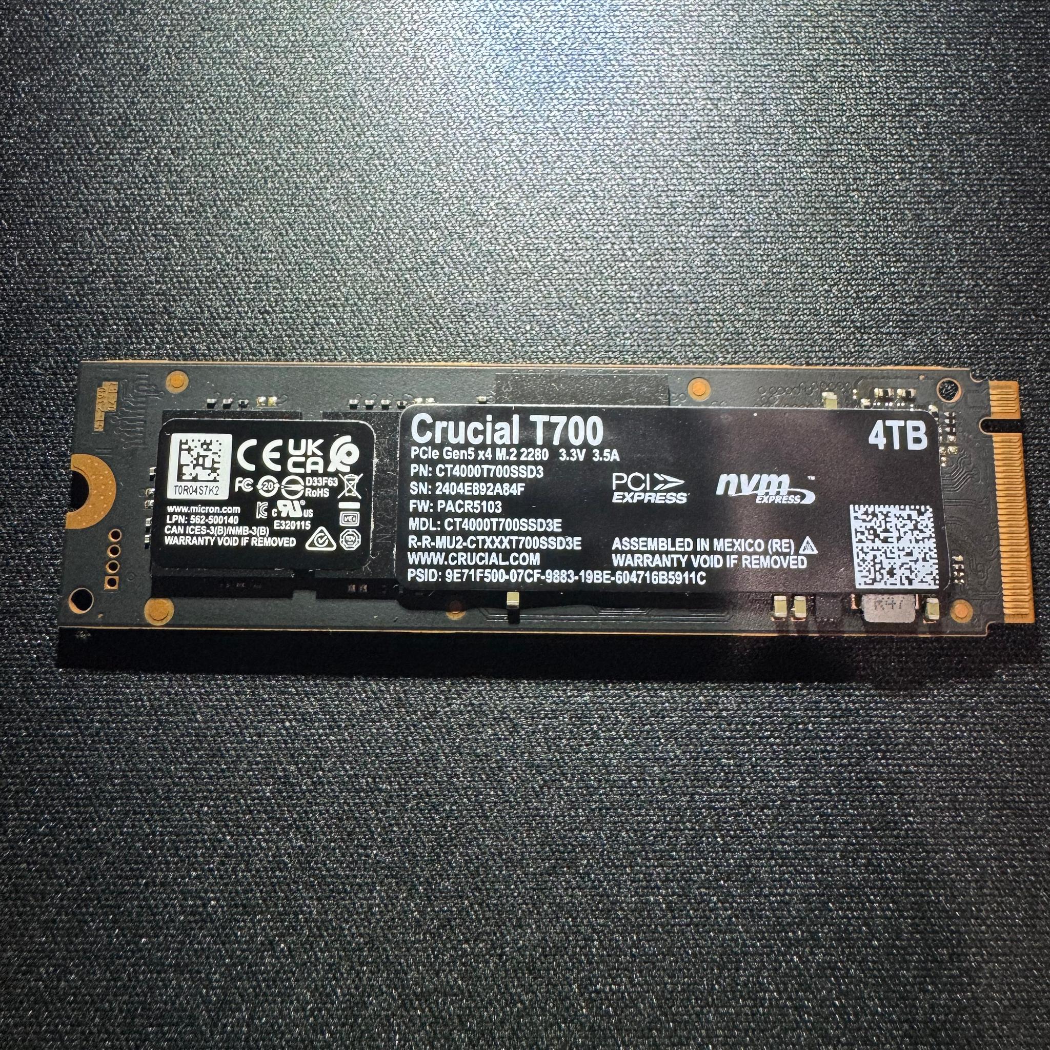 Crucial T700 4TB PCIe Gen5 NVMe M.2 SSD