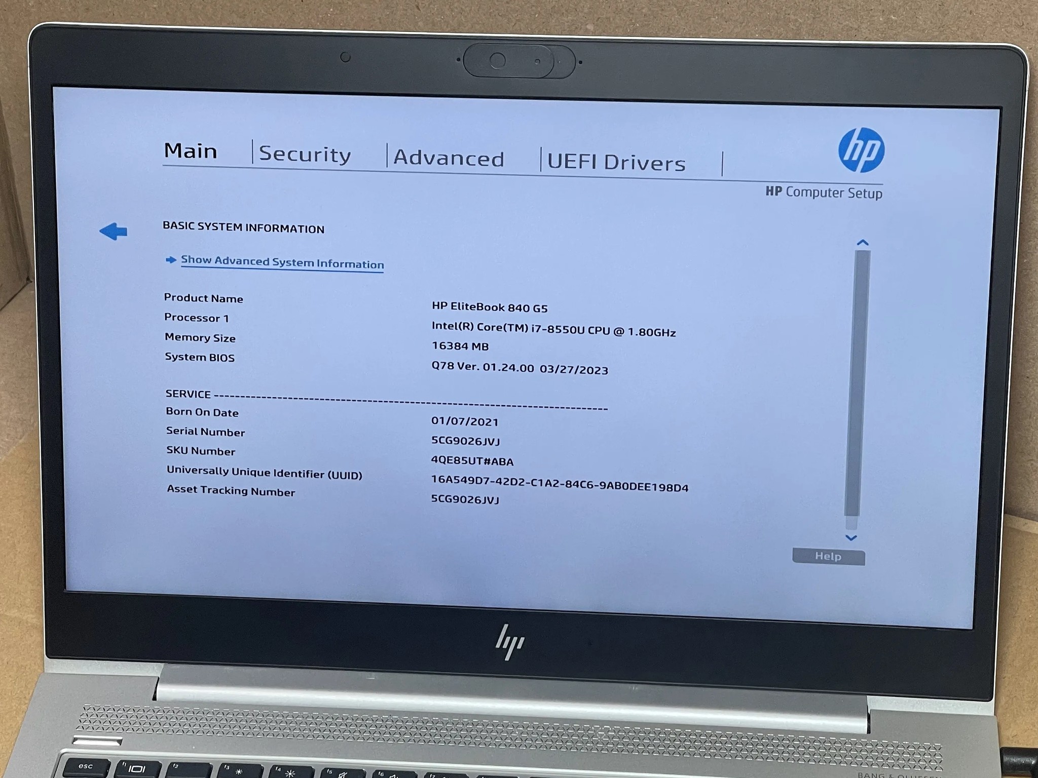HP EliteBook 840 G5, Used, 14", i7-8550U, 16GB, 256GB
